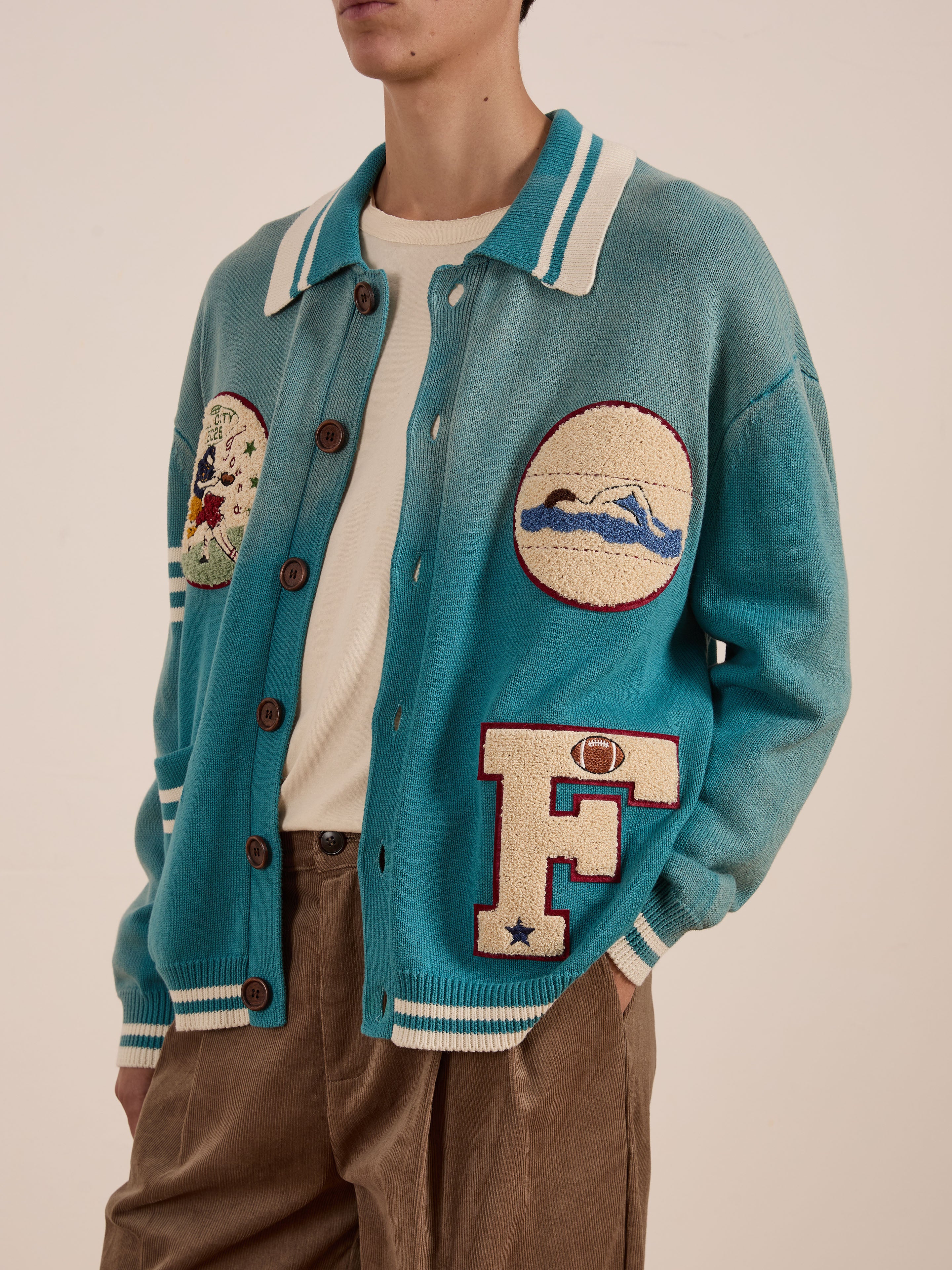 Fin Varsity Patch Collared Cardigan - Image 4