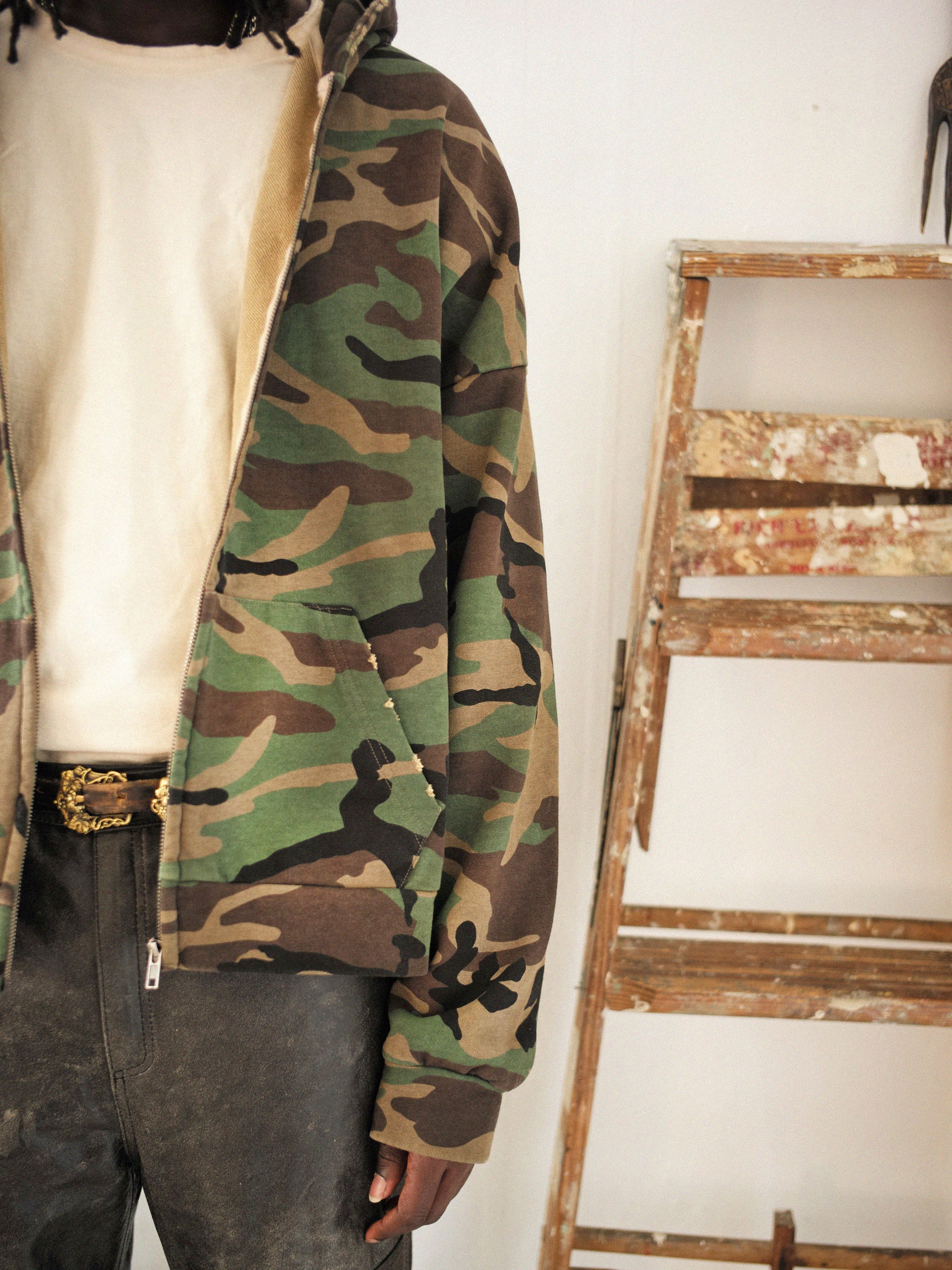 Washed Camouflage Zip Hoodie - Image 12