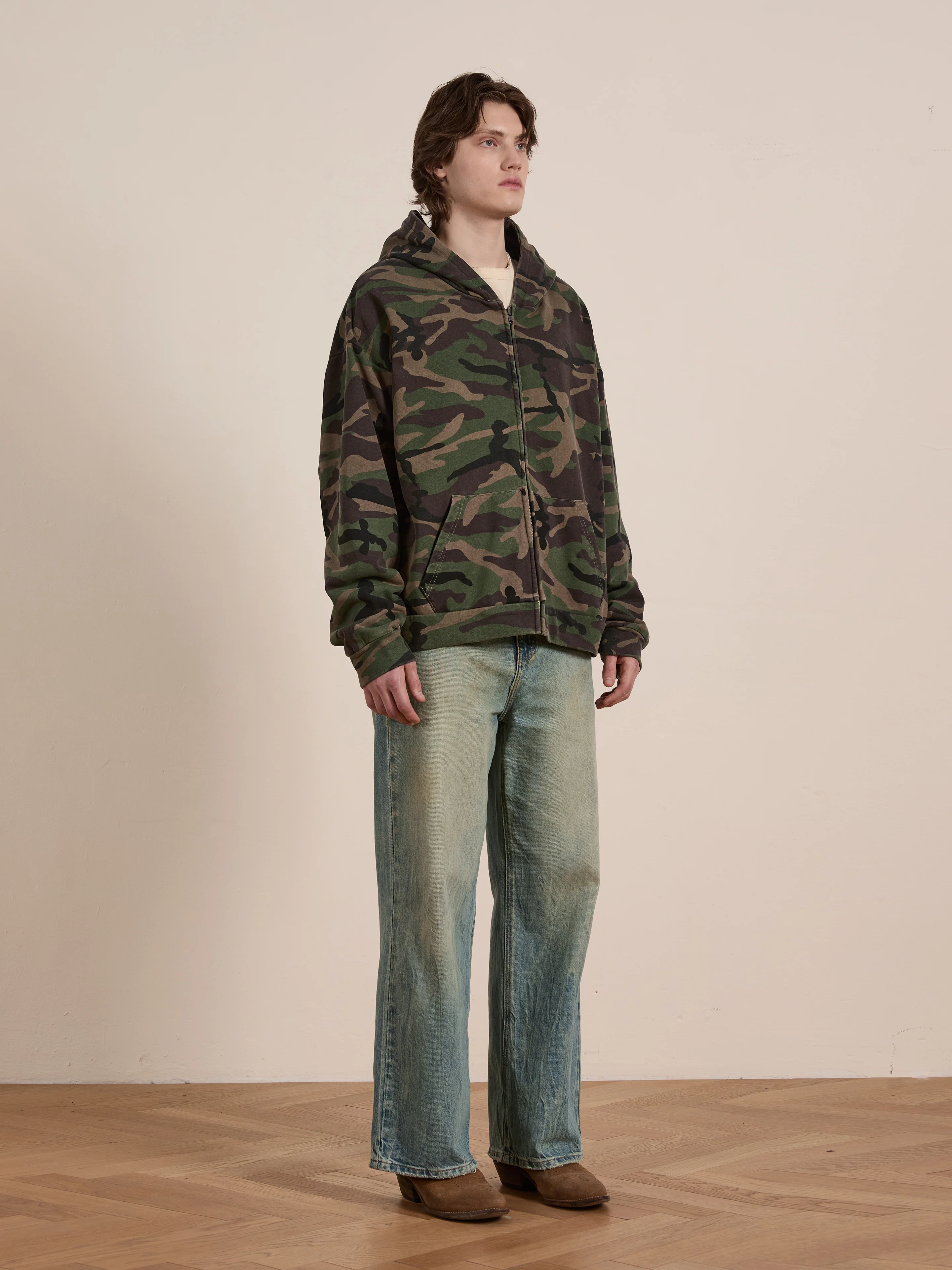 Washed Camouflage Zip Hoodie - Image 15