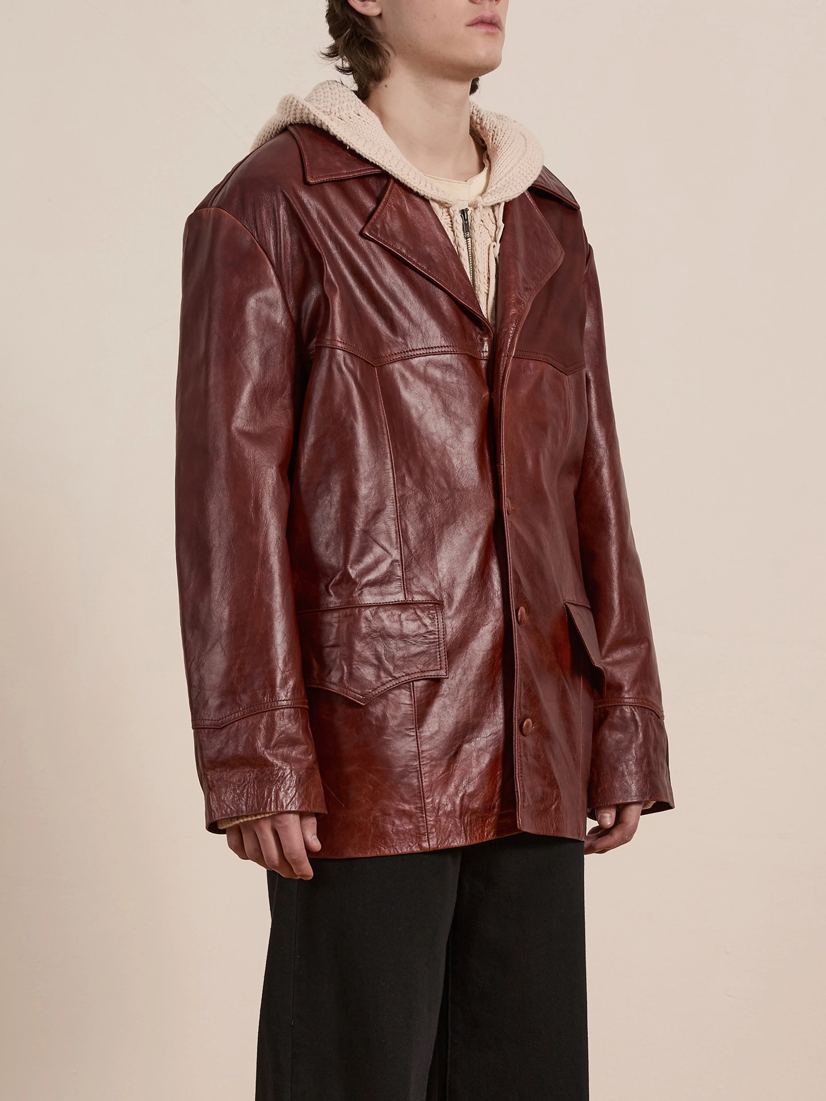 Claret Western Oversized Leather Blazer - Image 11