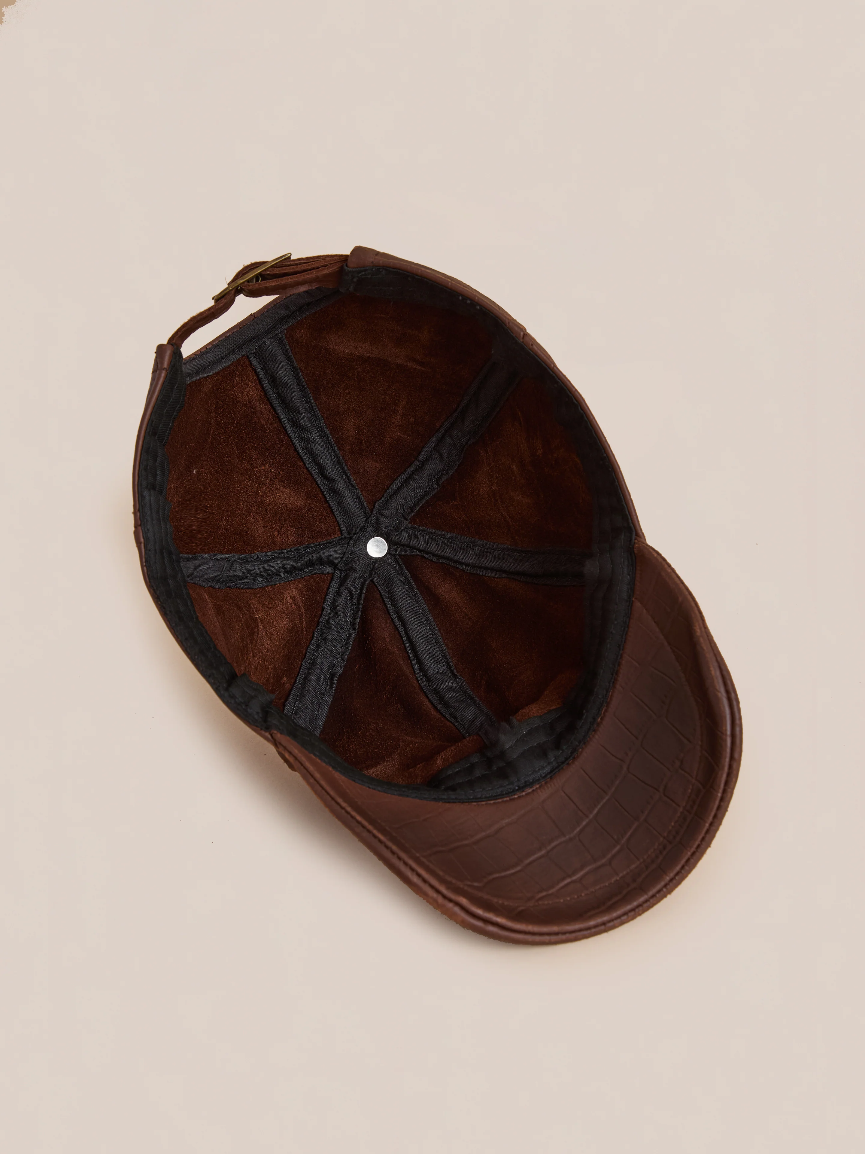 Croc Embossed Distressed Leather Cap - Image 10