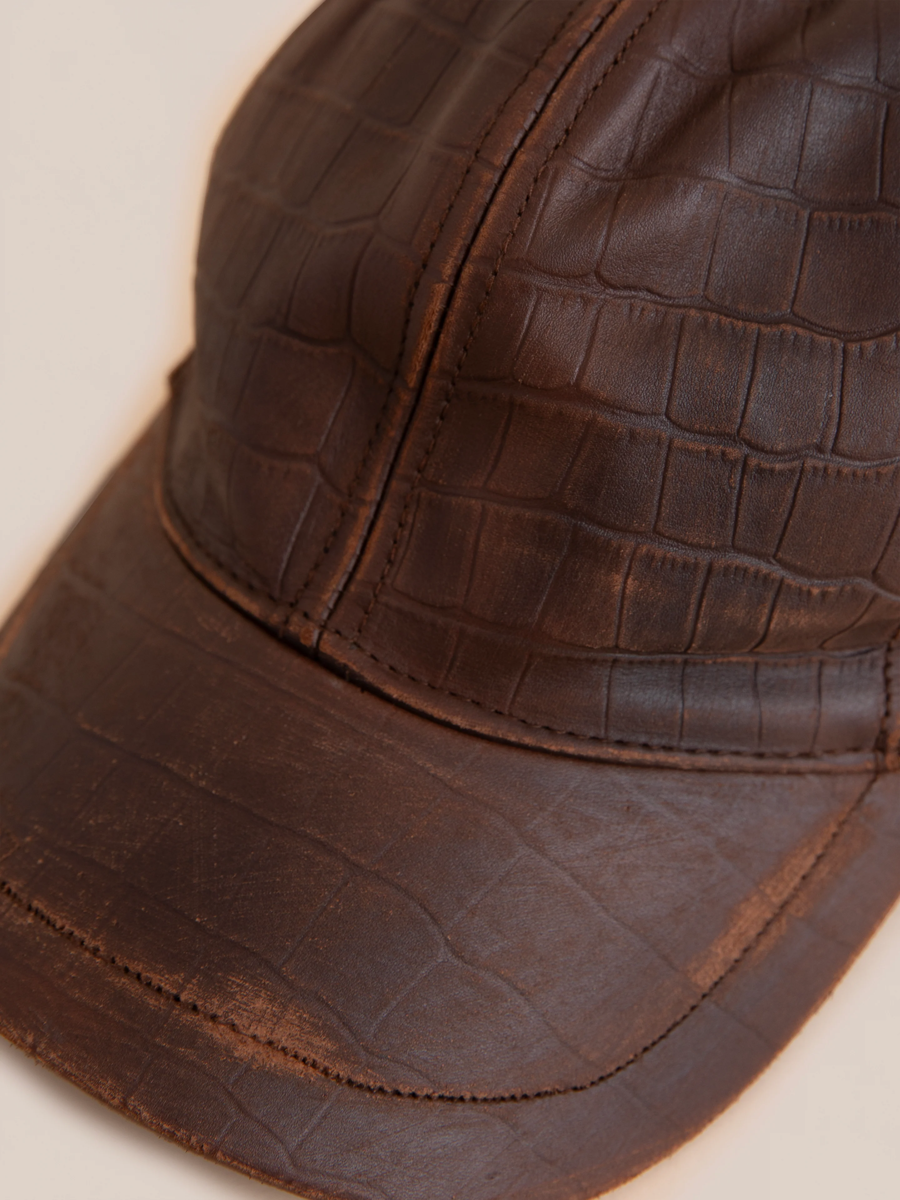 Croc Embossed Distressed Leather Cap - Image 3