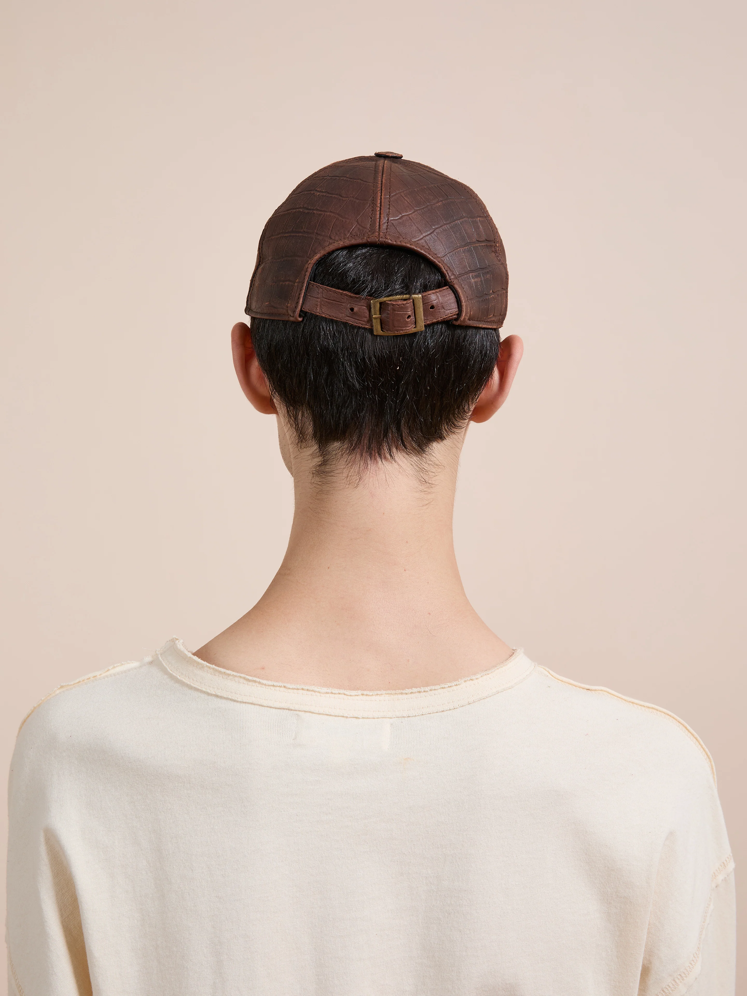 Croc Embossed Distressed Leather Cap - Image 5
