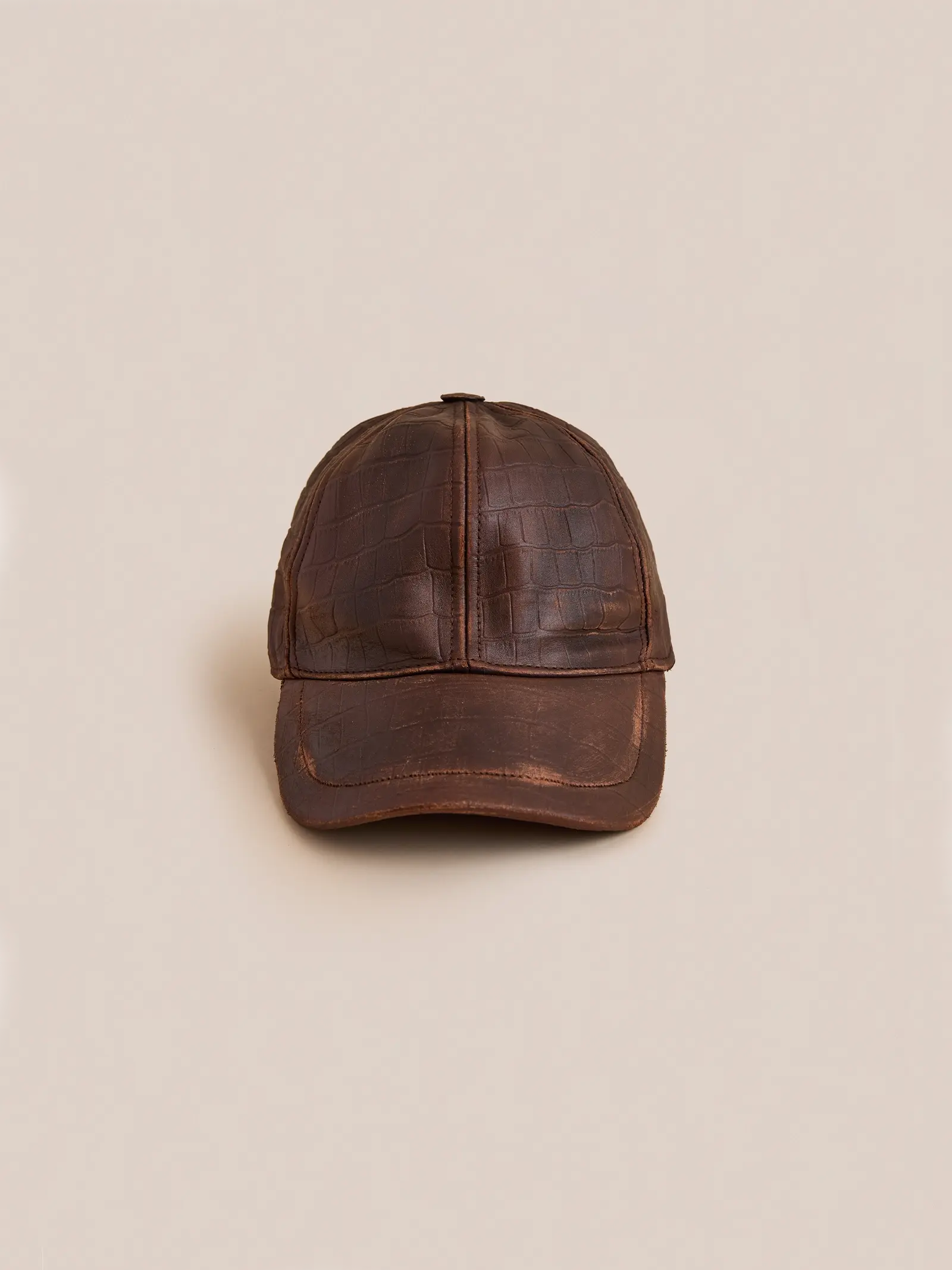 Croc Embossed Distressed Leather Cap - Image 6
