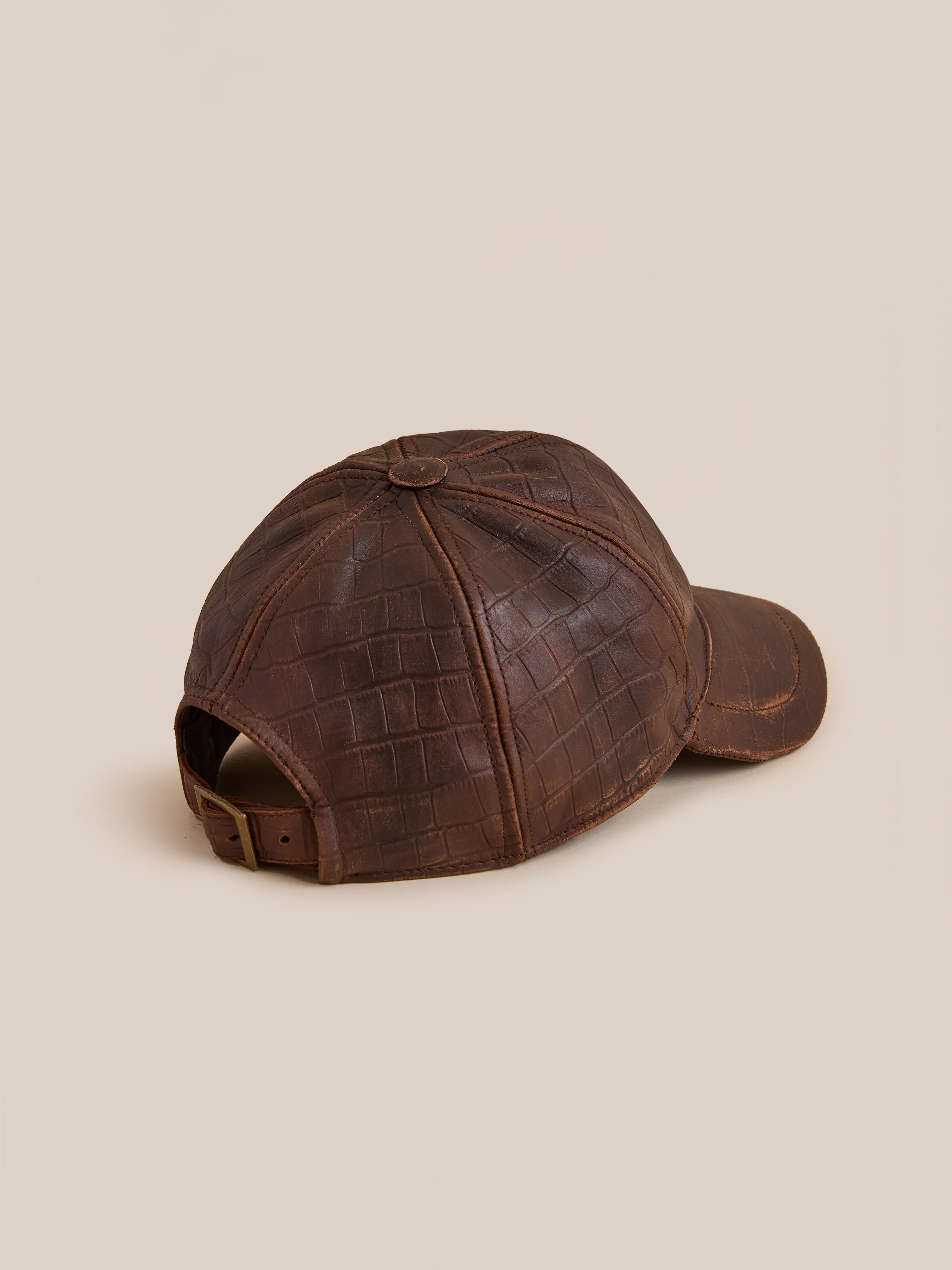 Croc Embossed Distressed Leather Cap - Image 7
