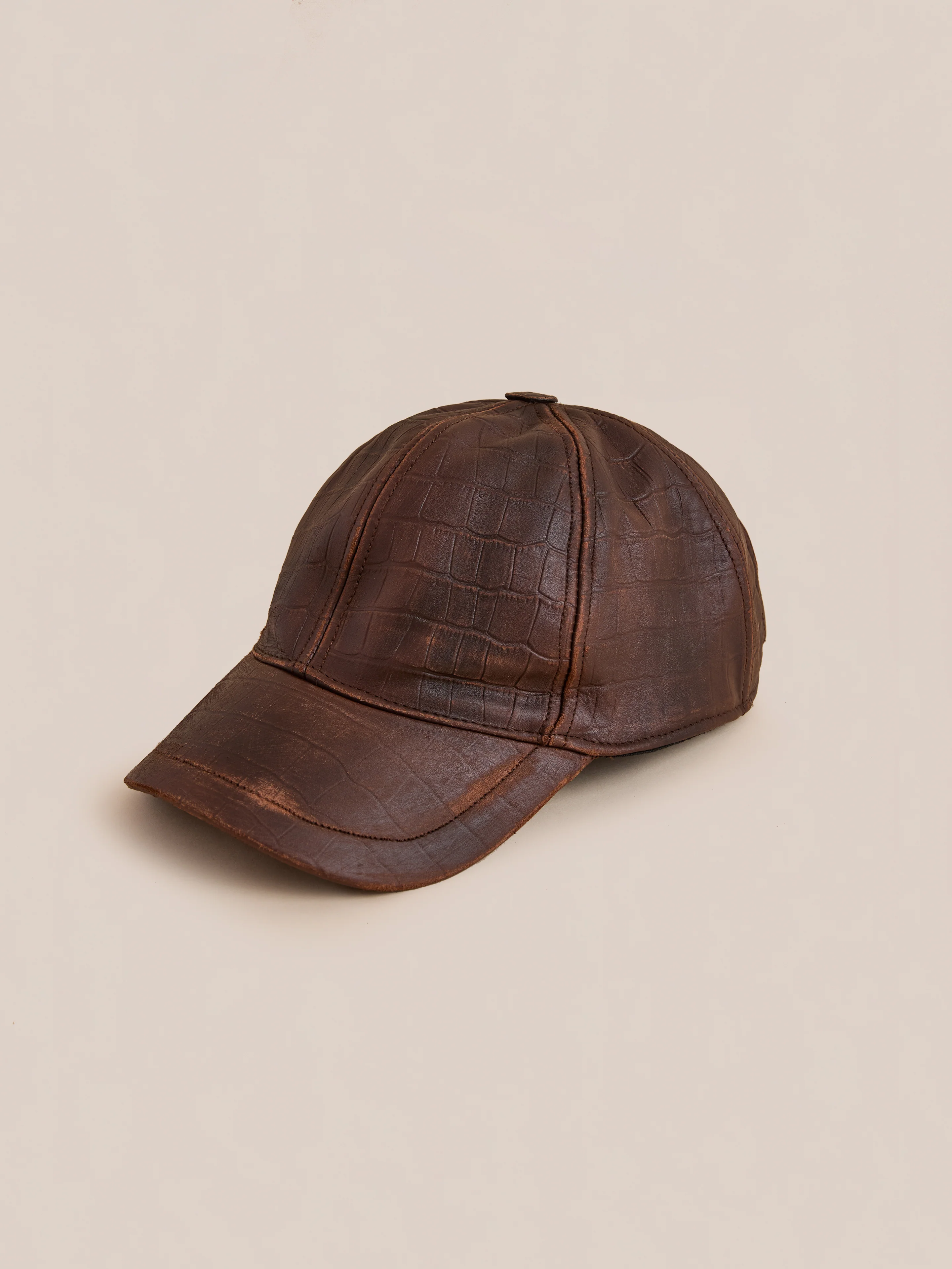 Croc Embossed Distressed Leather Cap - Image 9