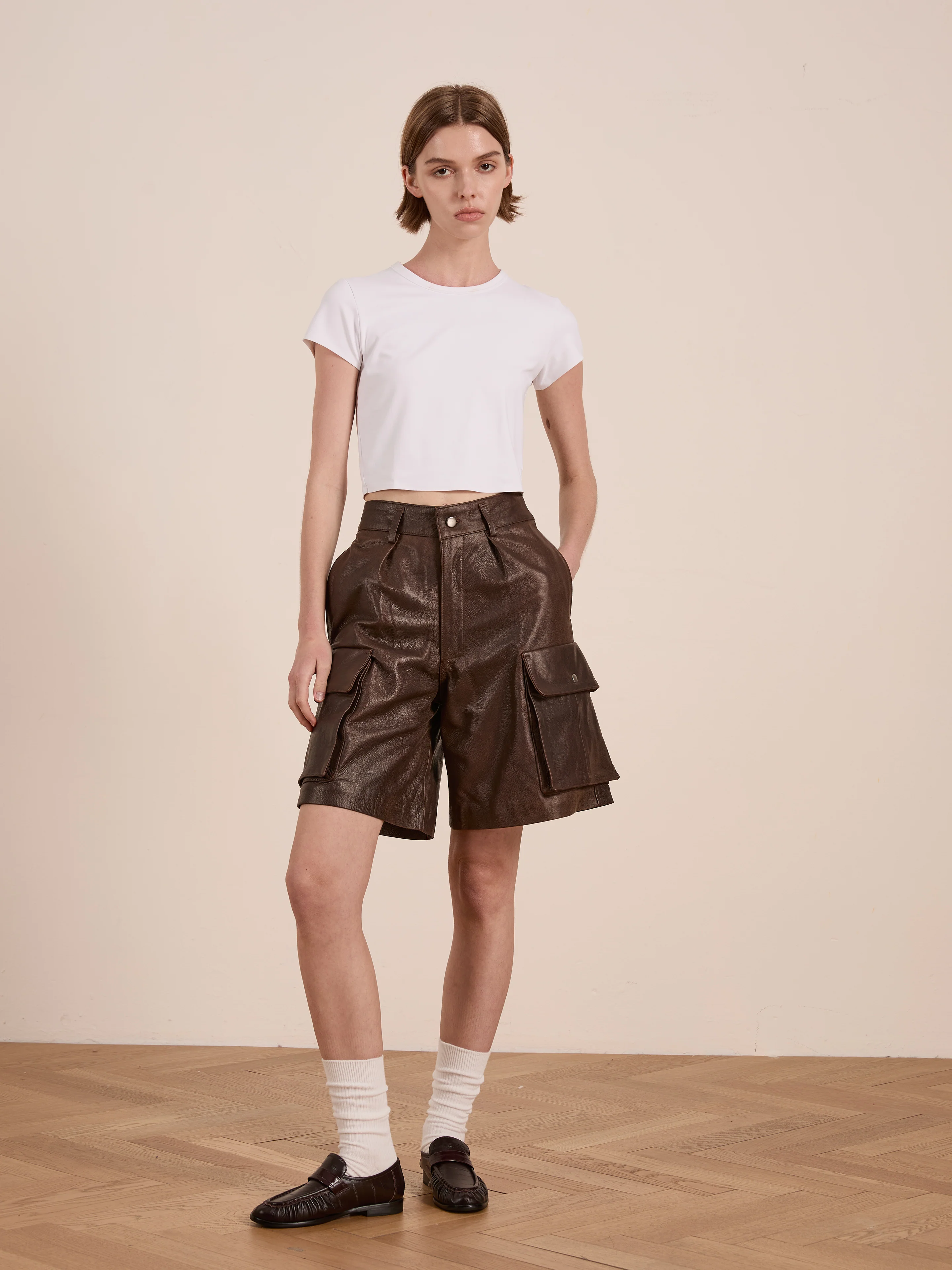 Dusk Distressed Genuine Leather Cargo Shorts - Image 7