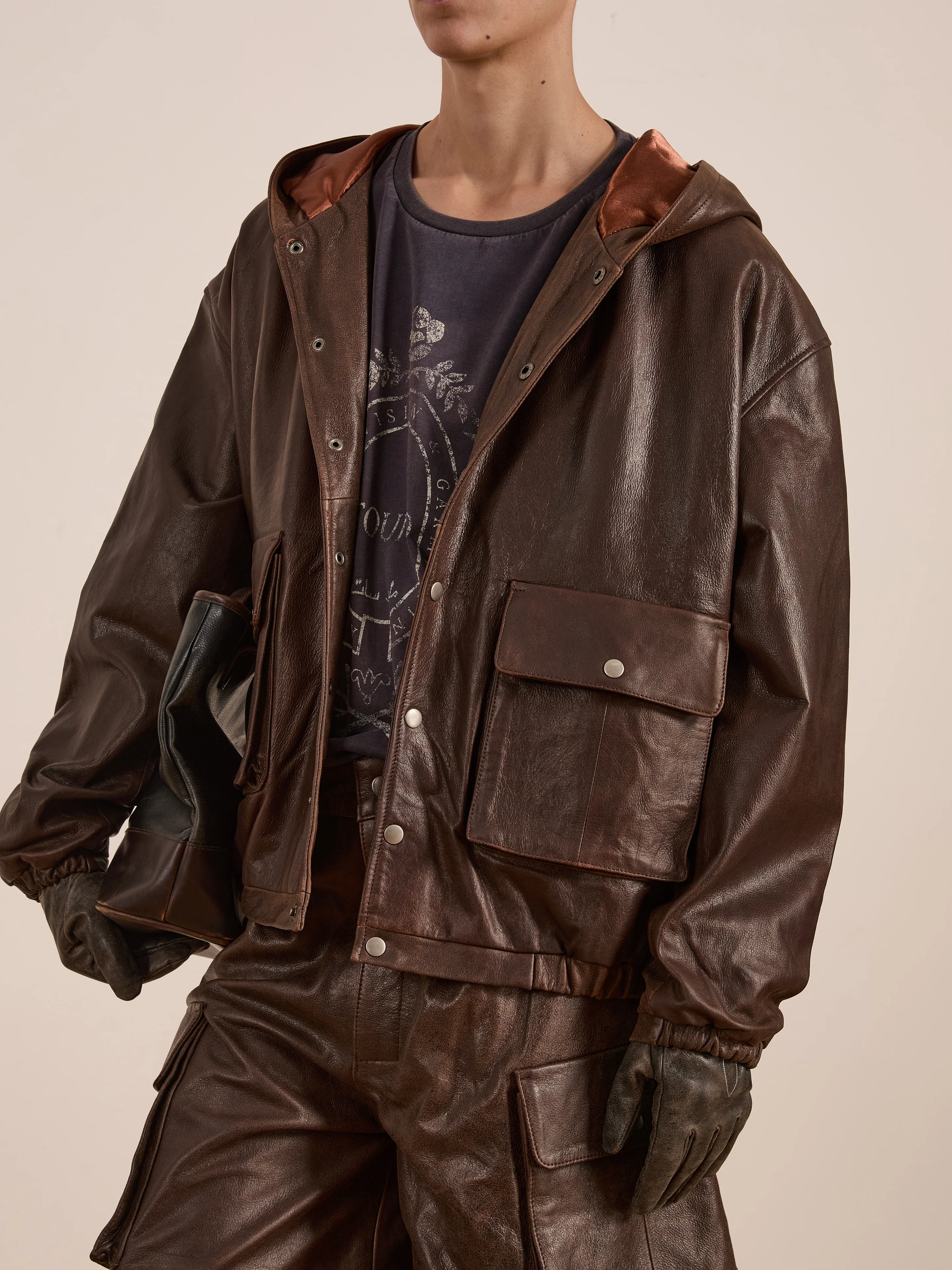 Dusk Distressed Genuine Leather Hoodie - Image 6