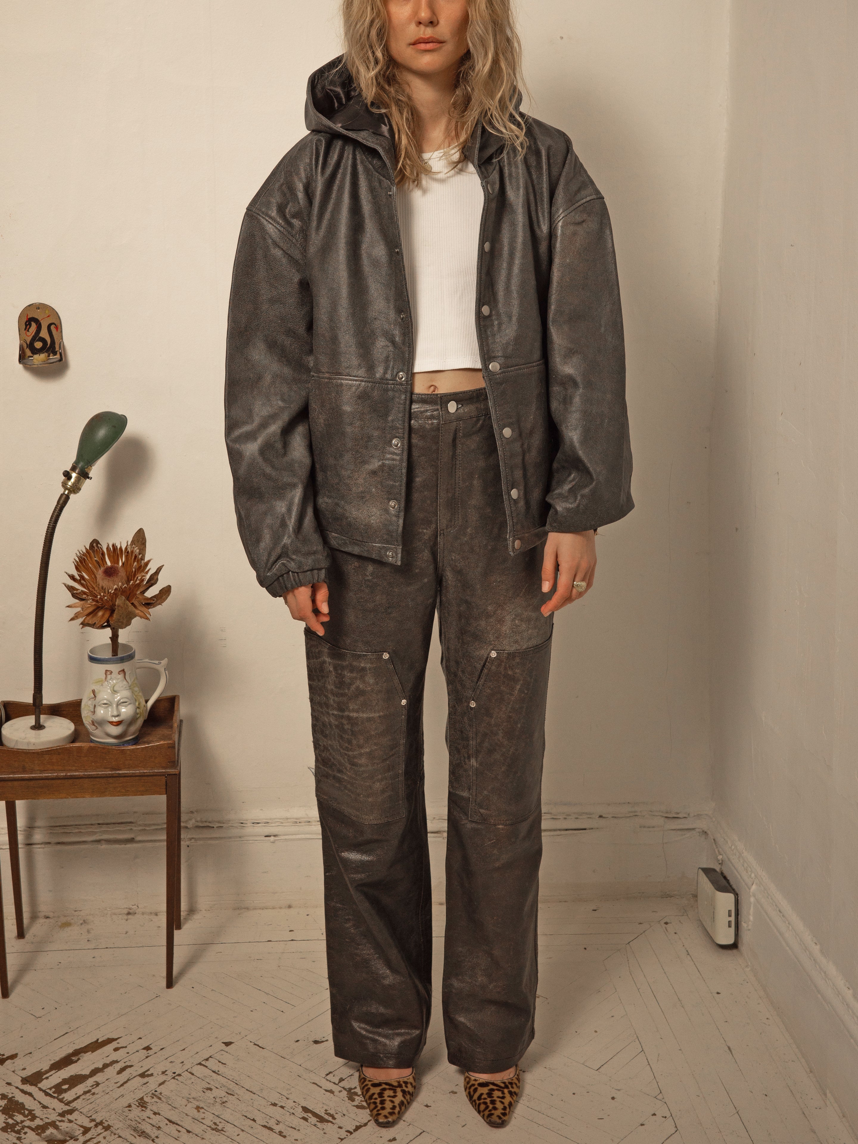 Distressed Genuine Leather Carpenter Pants - Image 14