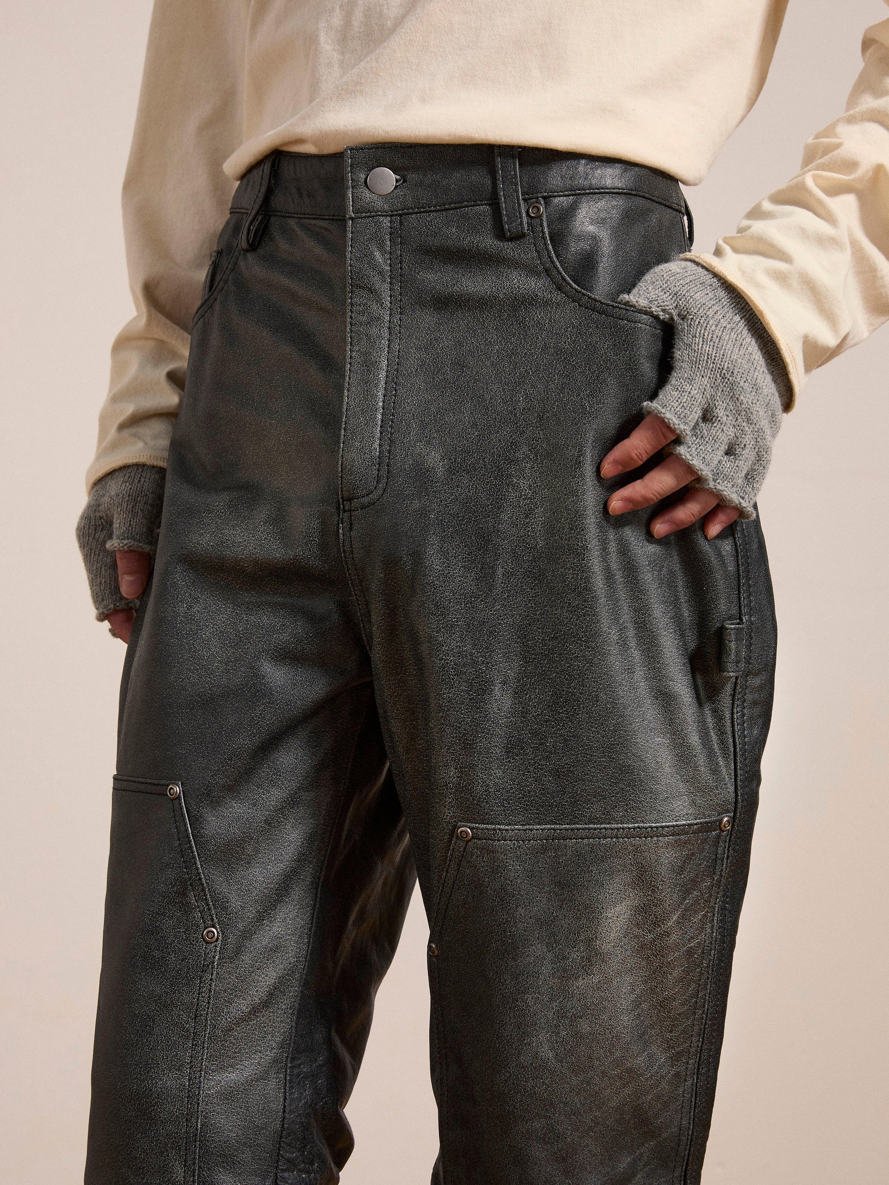 Distressed Genuine Leather Carpenter Pants - Image 4