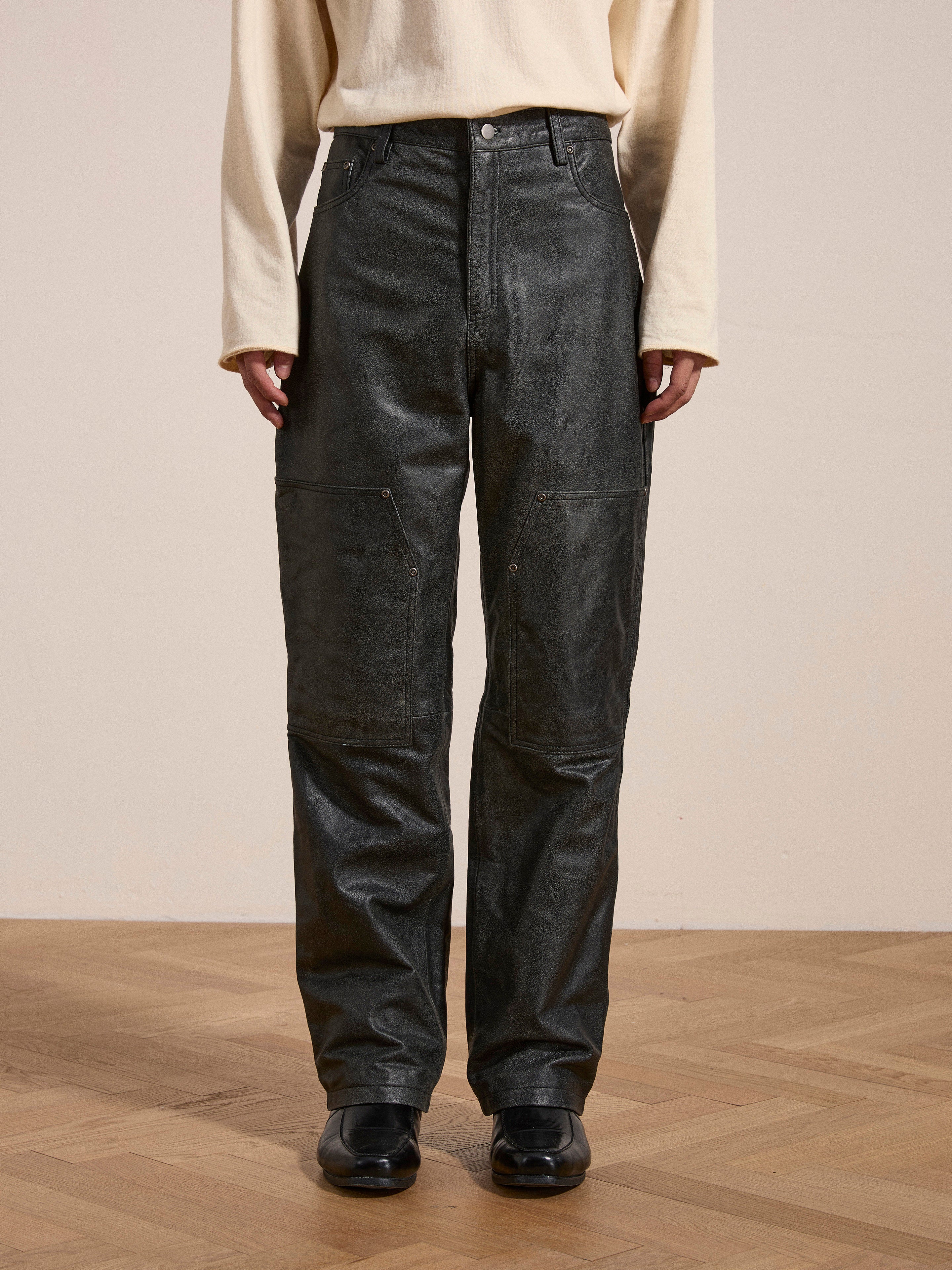 Distressed Genuine Leather Carpenter Pants - Image 9