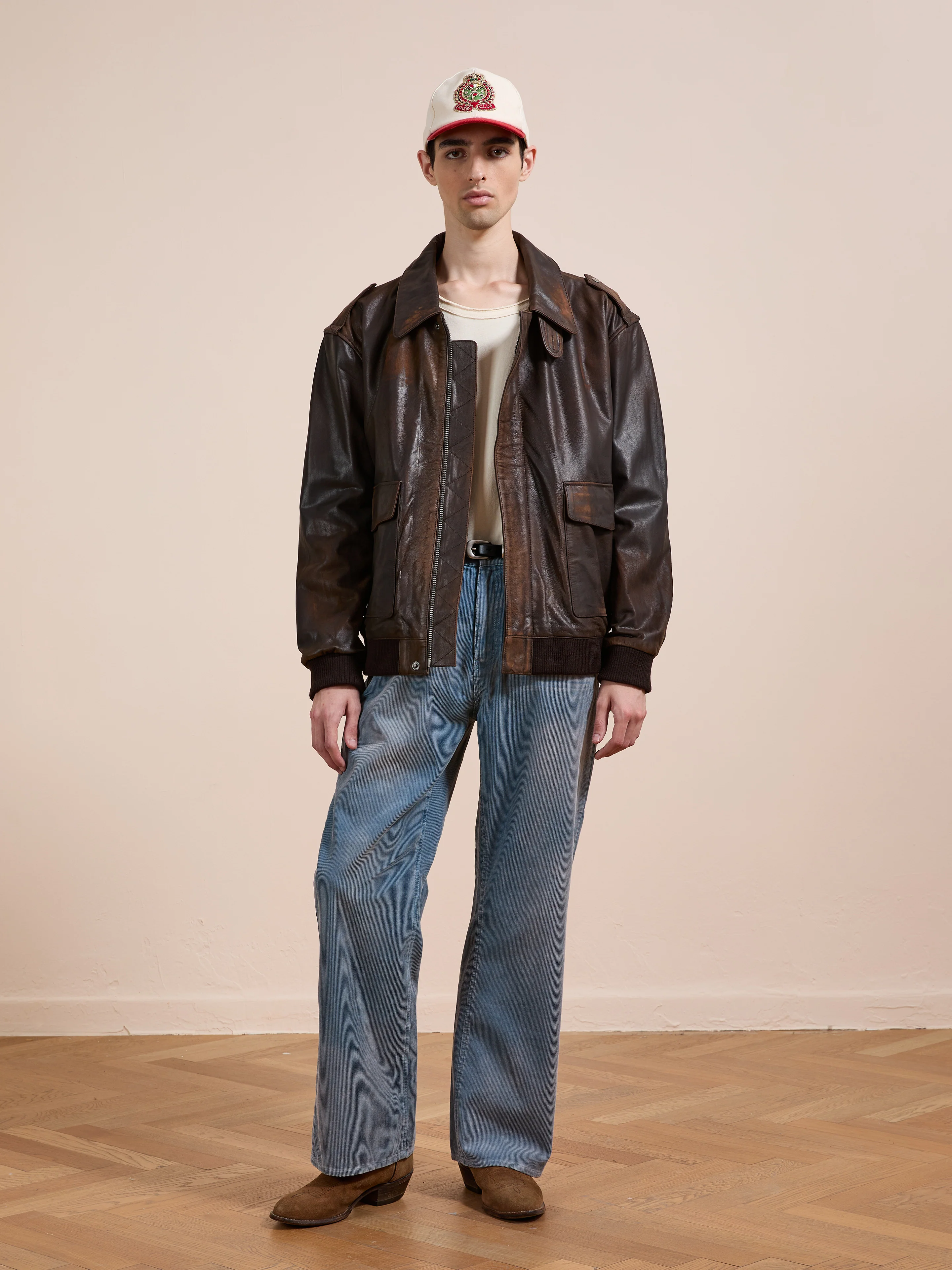 Distressed Leather Flight Jacket - Image 3