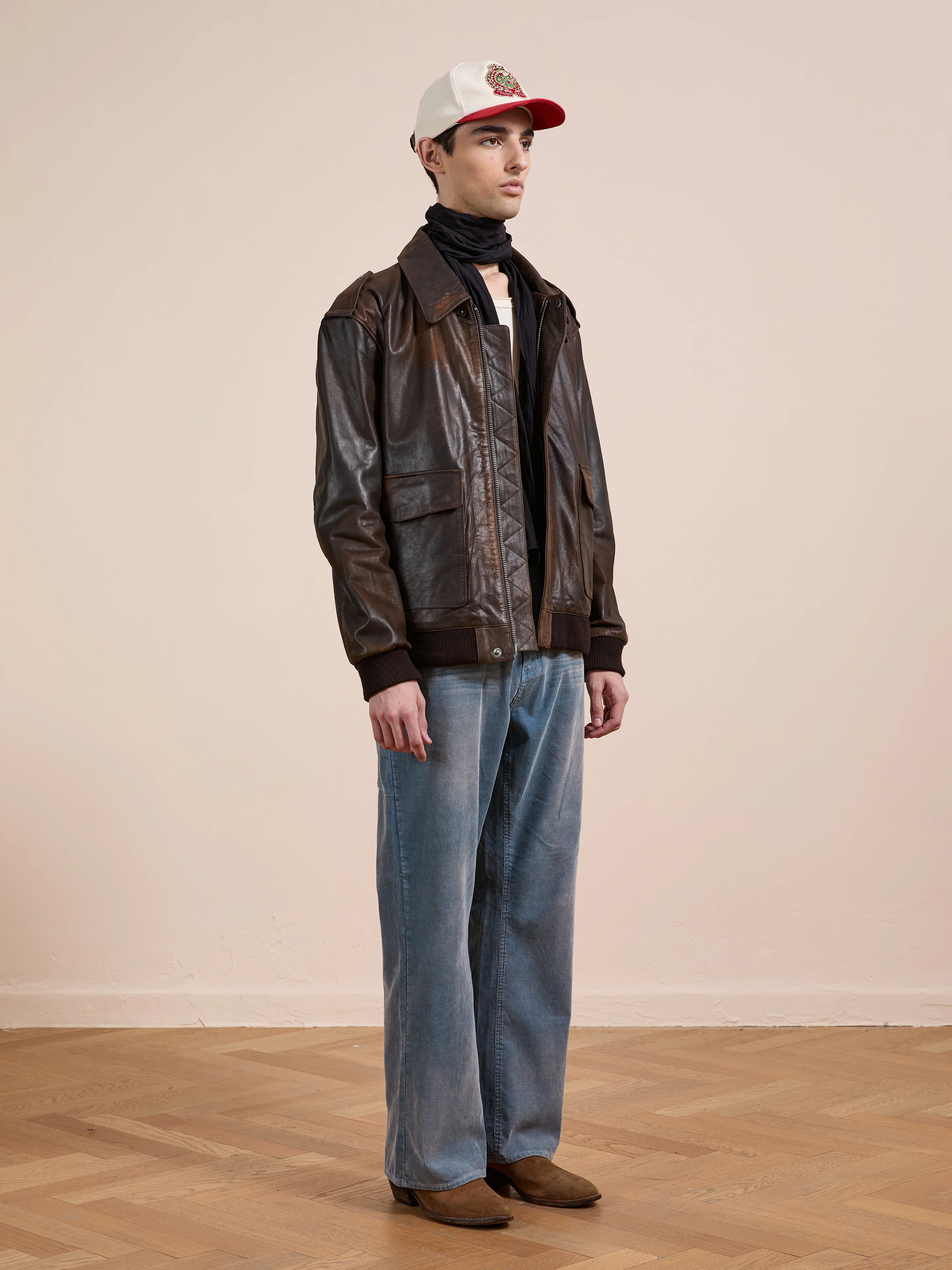 Distressed Leather Flight Jacket - Image 4