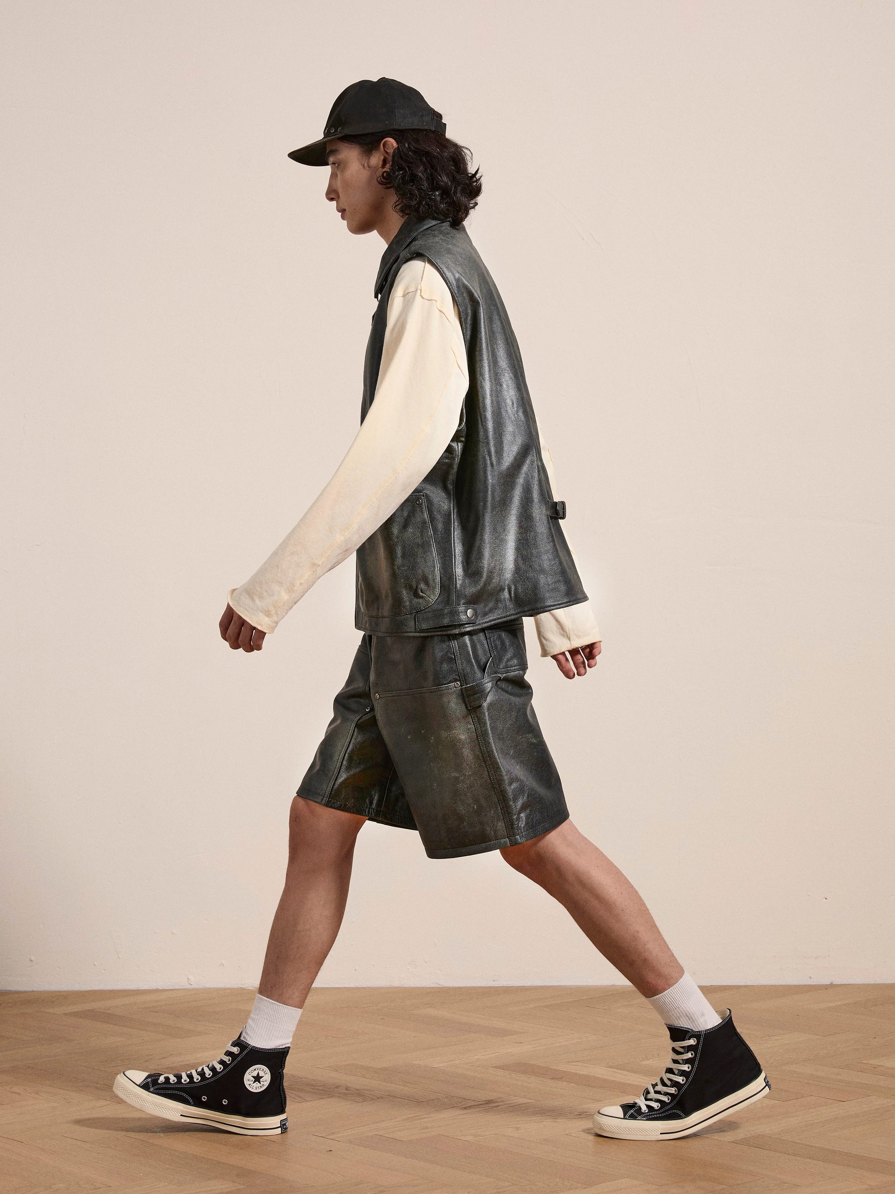 Distressed Genuine Leather Carpenter Shorts - Image 3