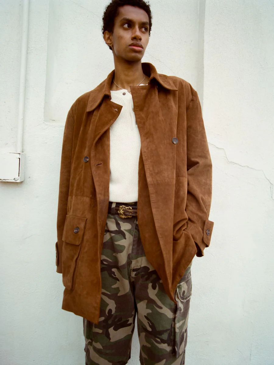 Double Breasted Suede Leather Jacket - Image 11