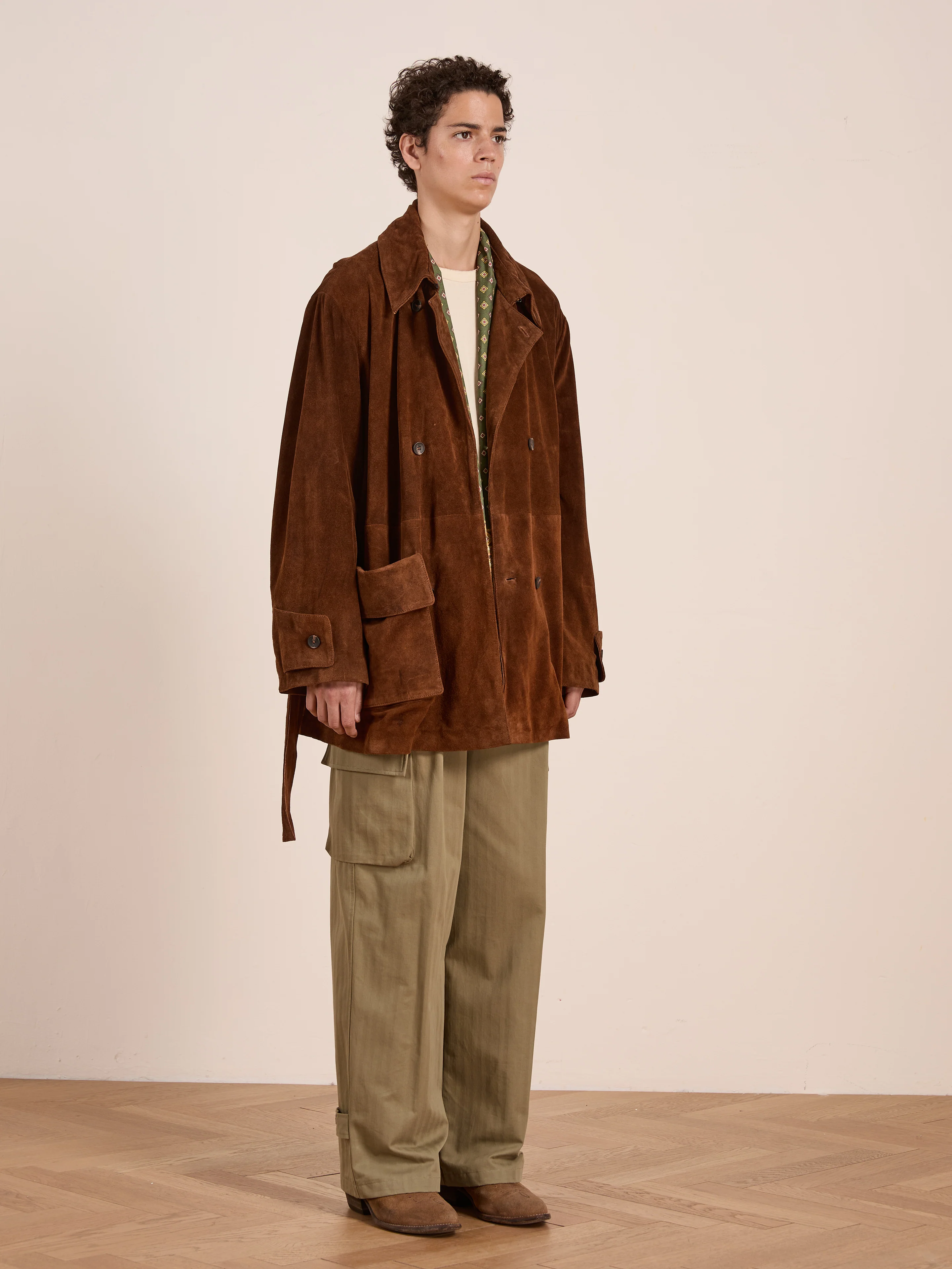 Double Breasted Suede Leather Jacket - Image 15