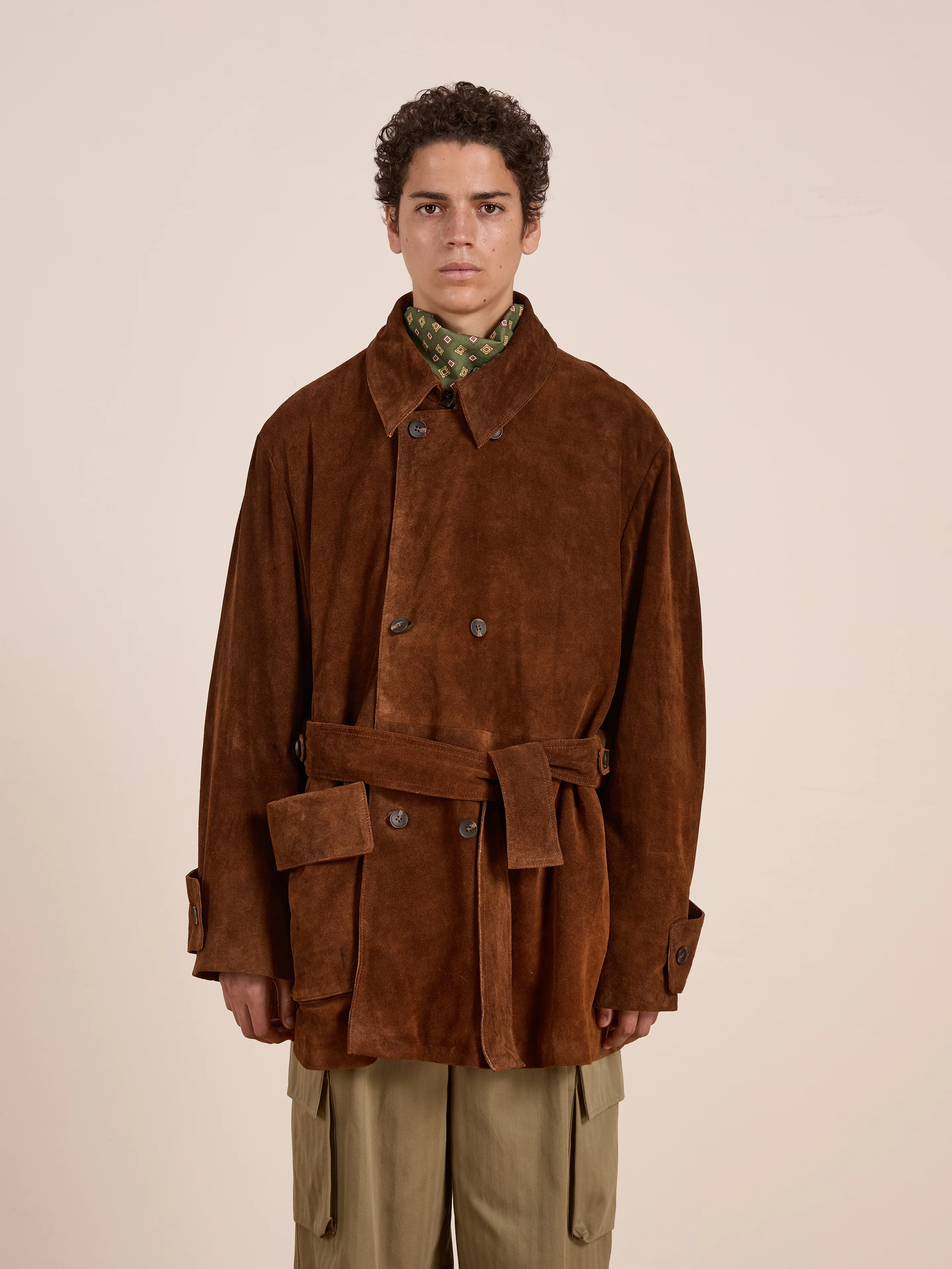 Double Breasted Suede Leather Jacket - Image 18