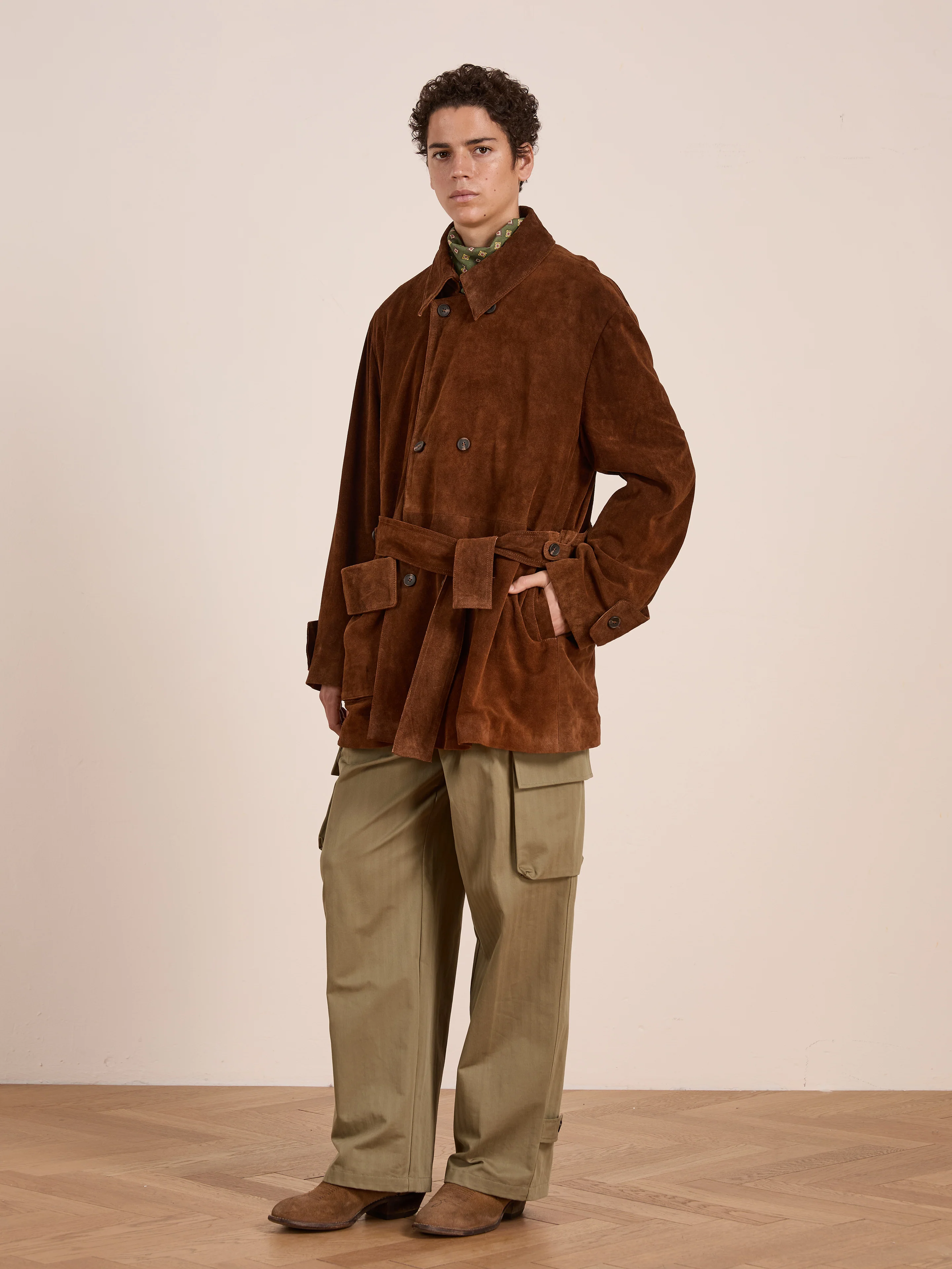 Double Breasted Suede Leather Jacket - Image 24