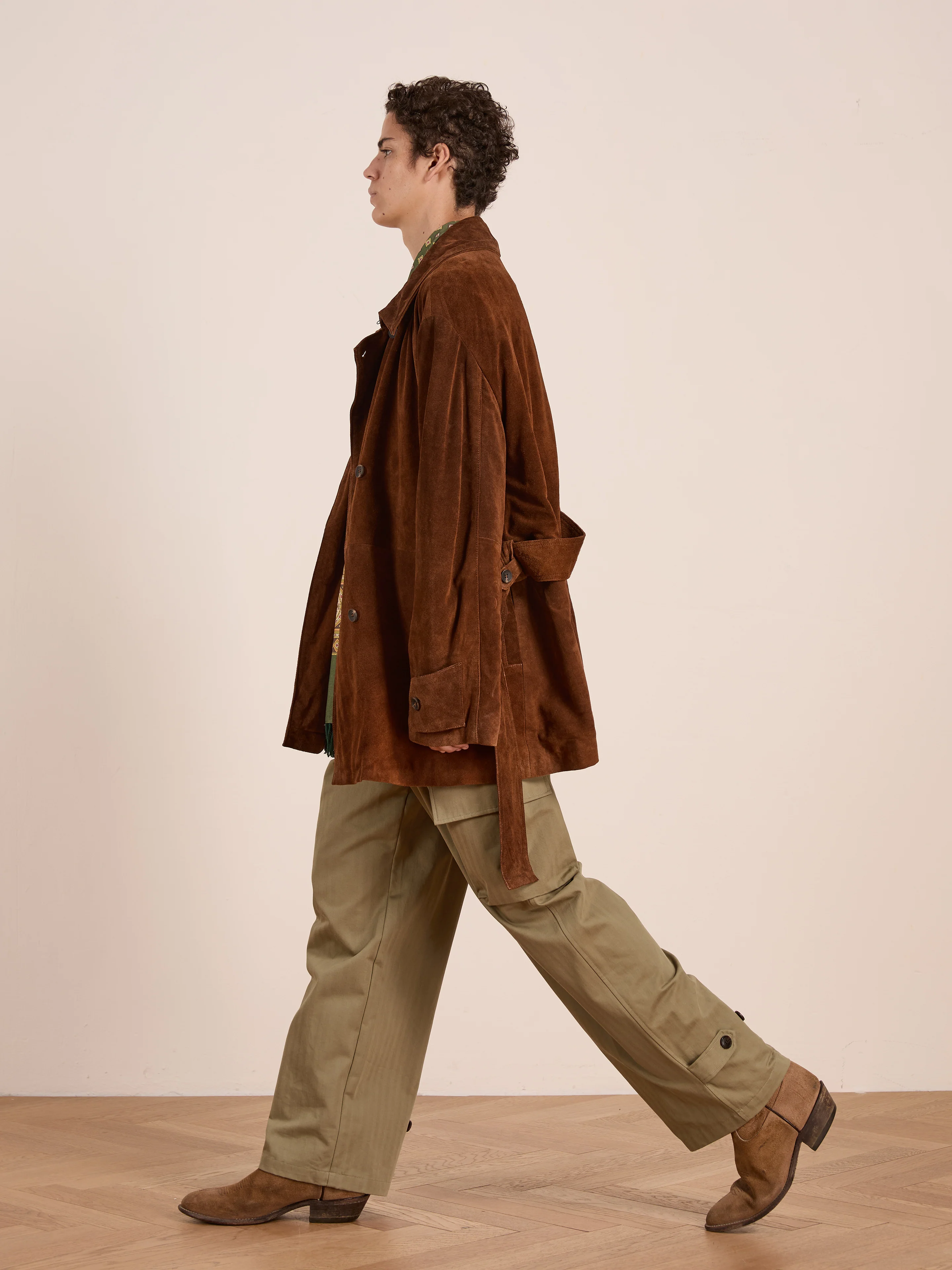 Double Breasted Suede Leather Jacket - Image 8