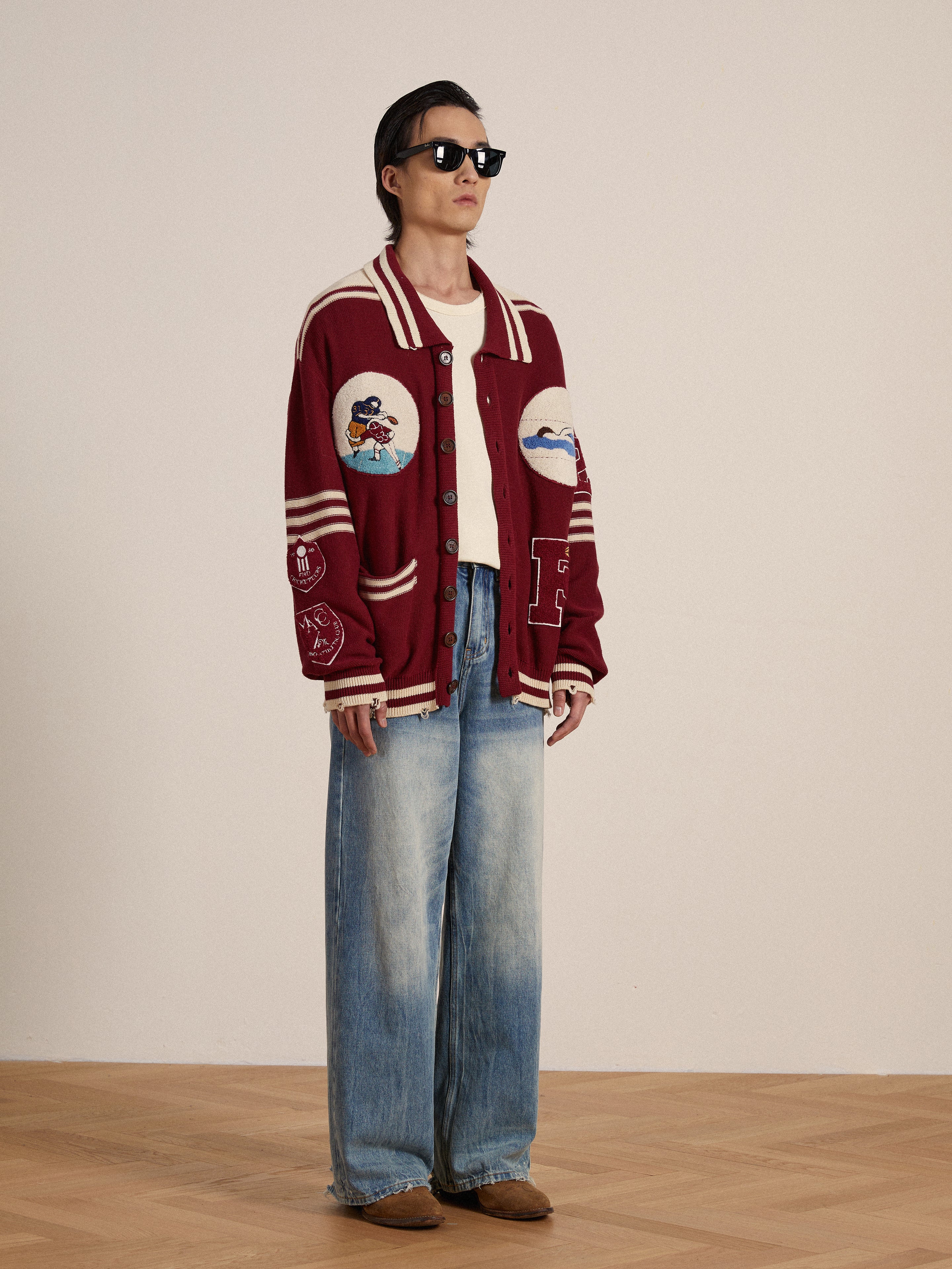 Fin Varsity Patch Collared Cardigan - Image 10