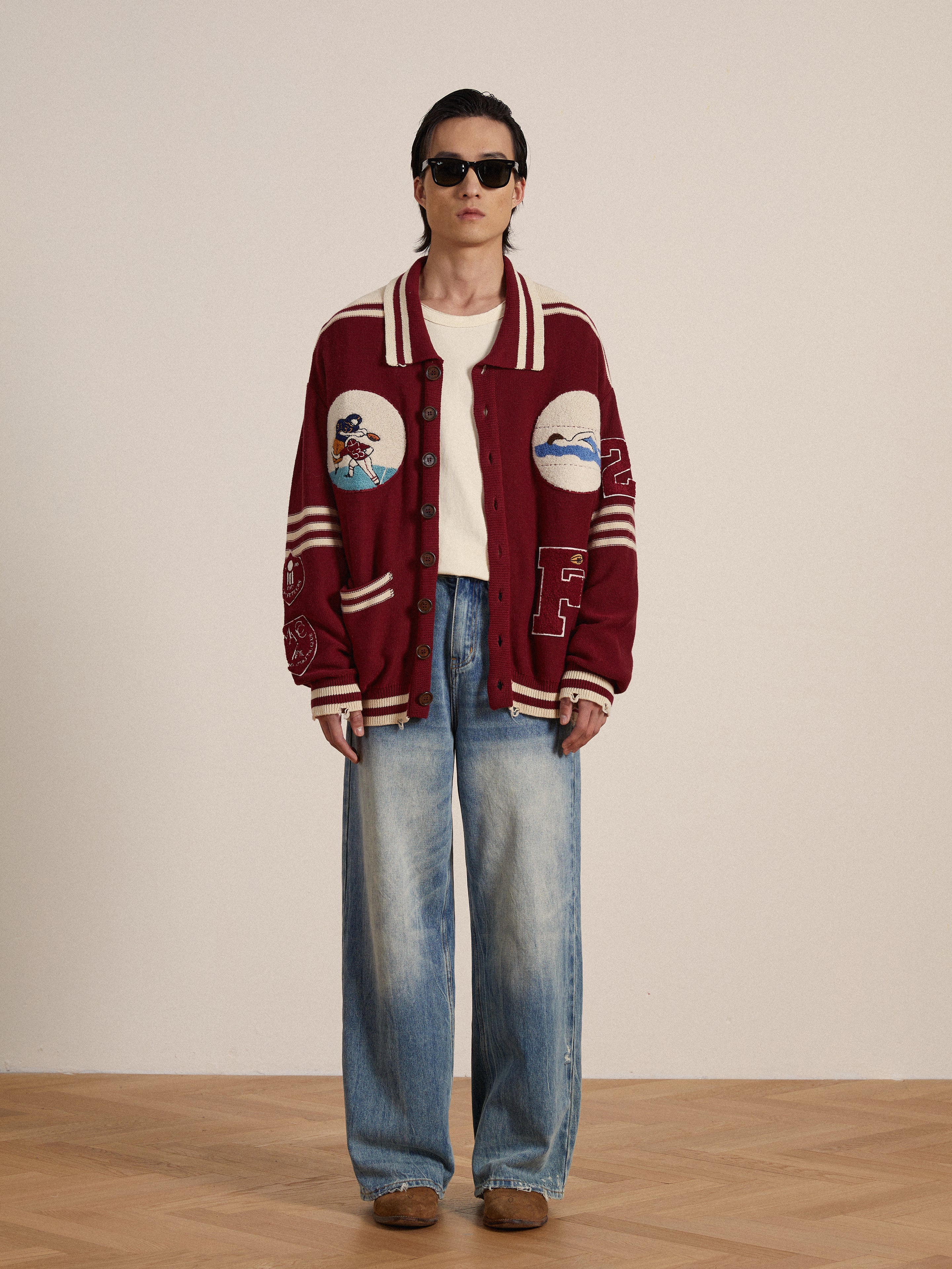 Fin Varsity Patch Collared Cardigan - Image 3