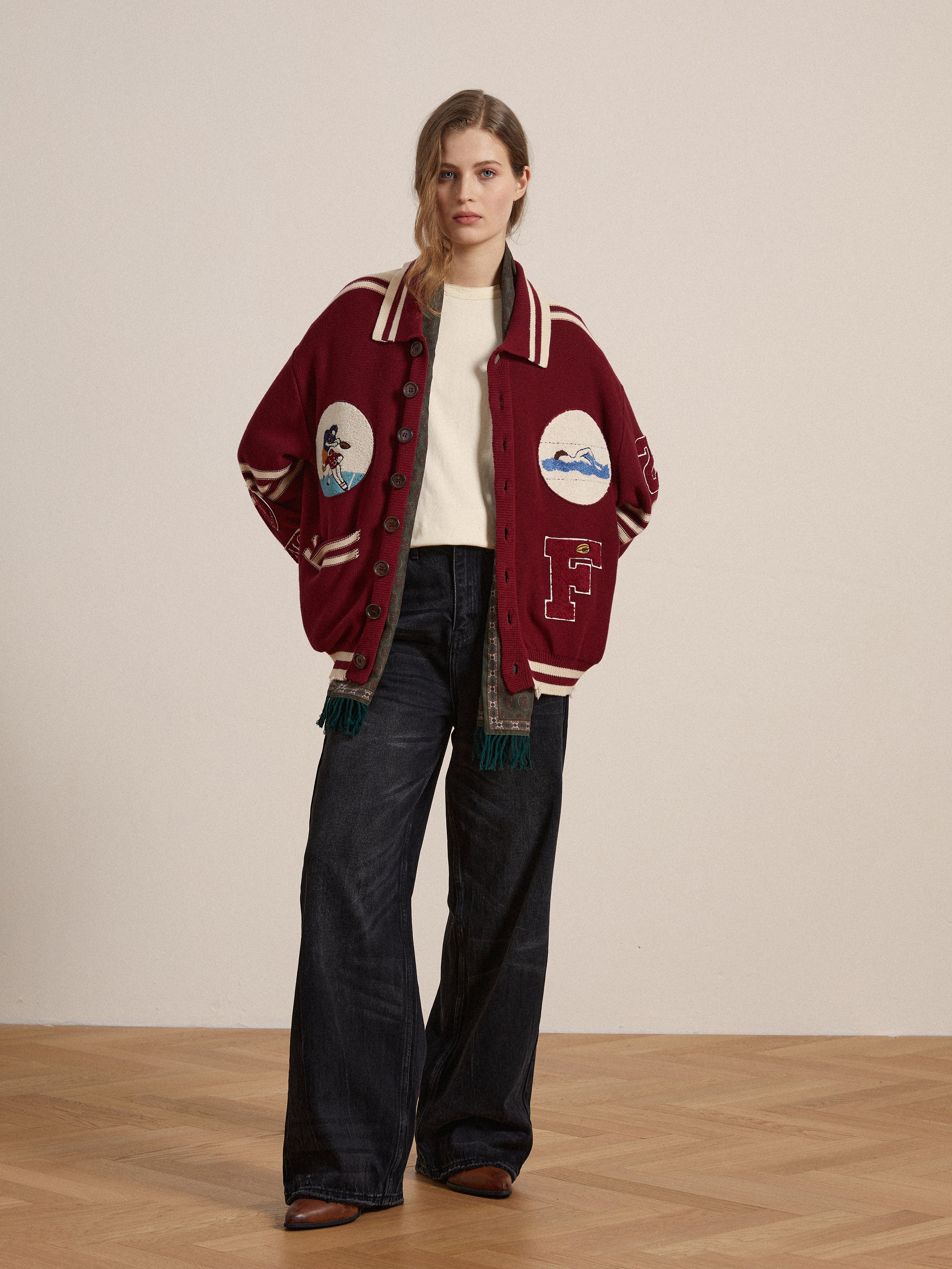 Fin Varsity Patch Collared Cardigan - Image 4
