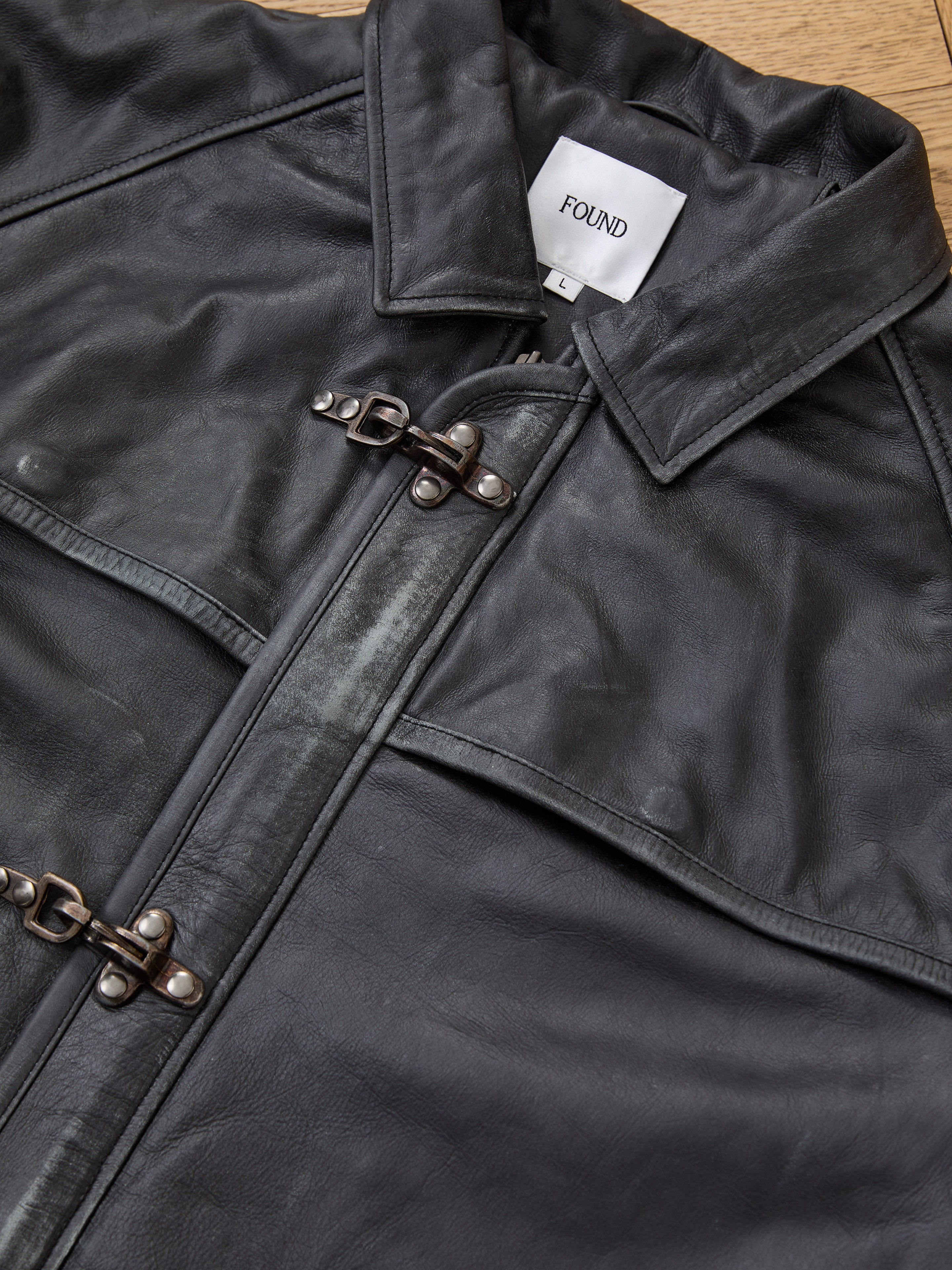 Distressed Leather Fireman Clasp Jacket - Image 10