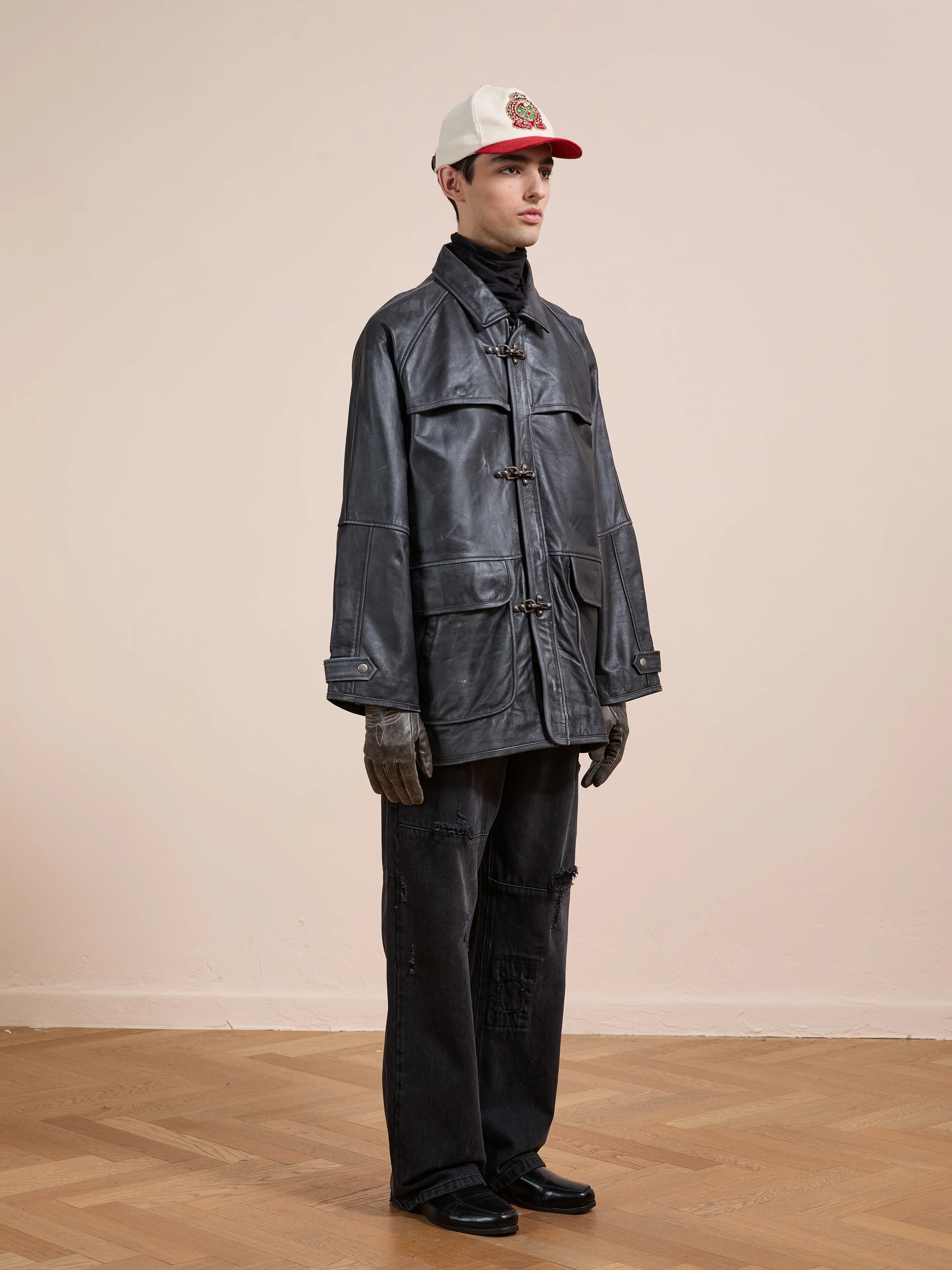 Distressed Leather Fireman Clasp Jacket - Image 16