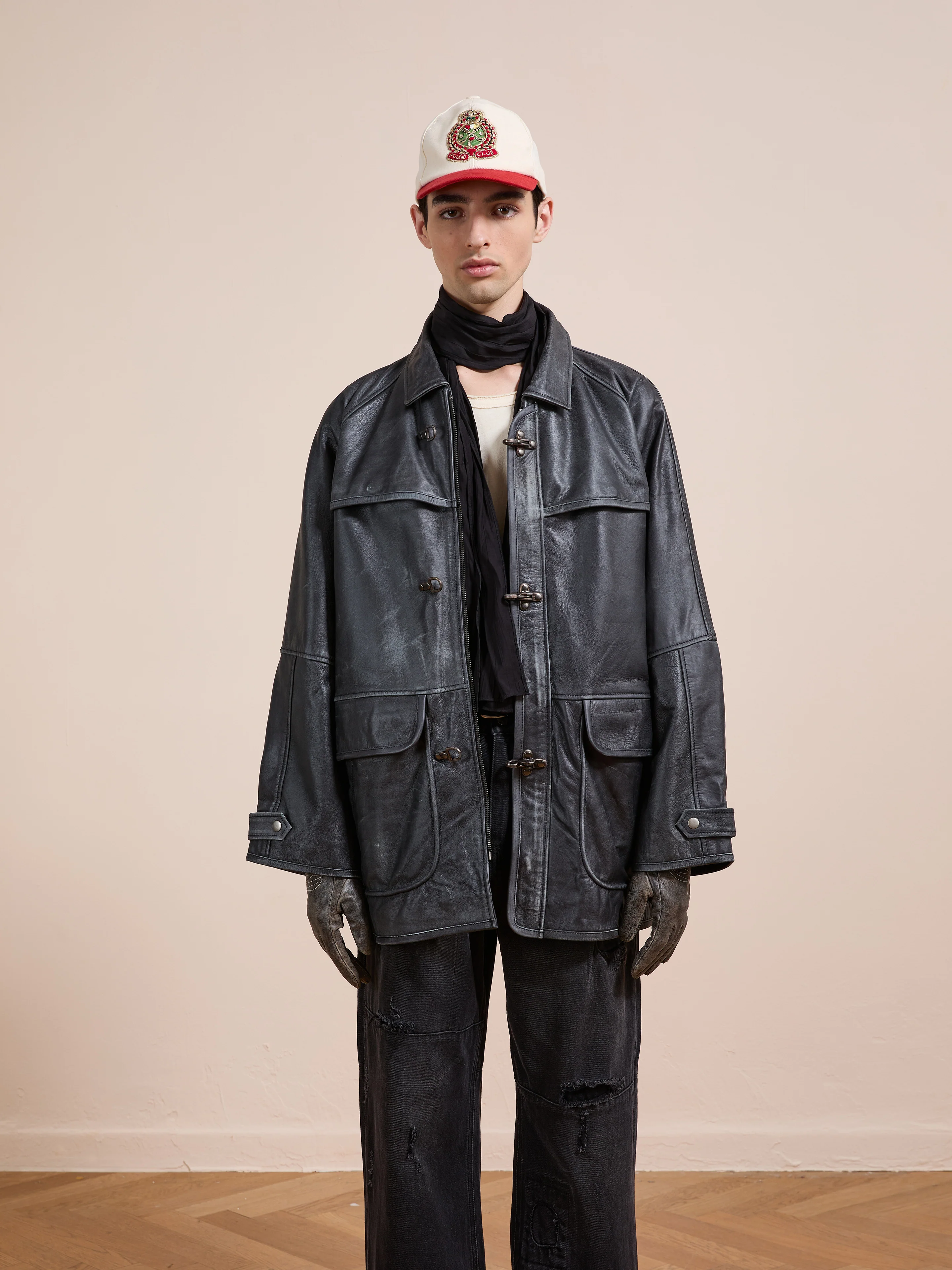 Distressed Leather Fireman Clasp Jacket - Image 5