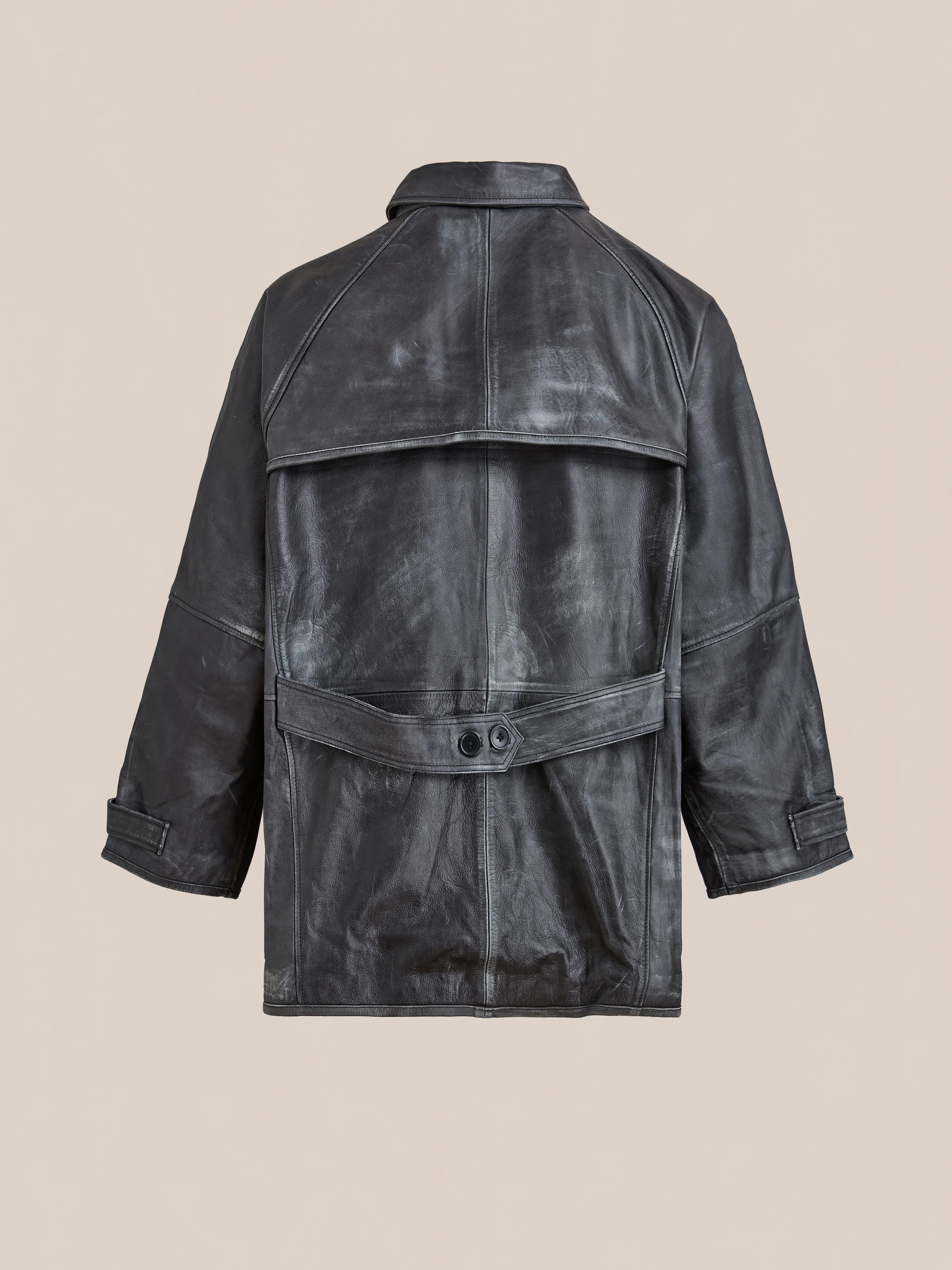 Distressed Leather Fireman Clasp Jacket - Image 7