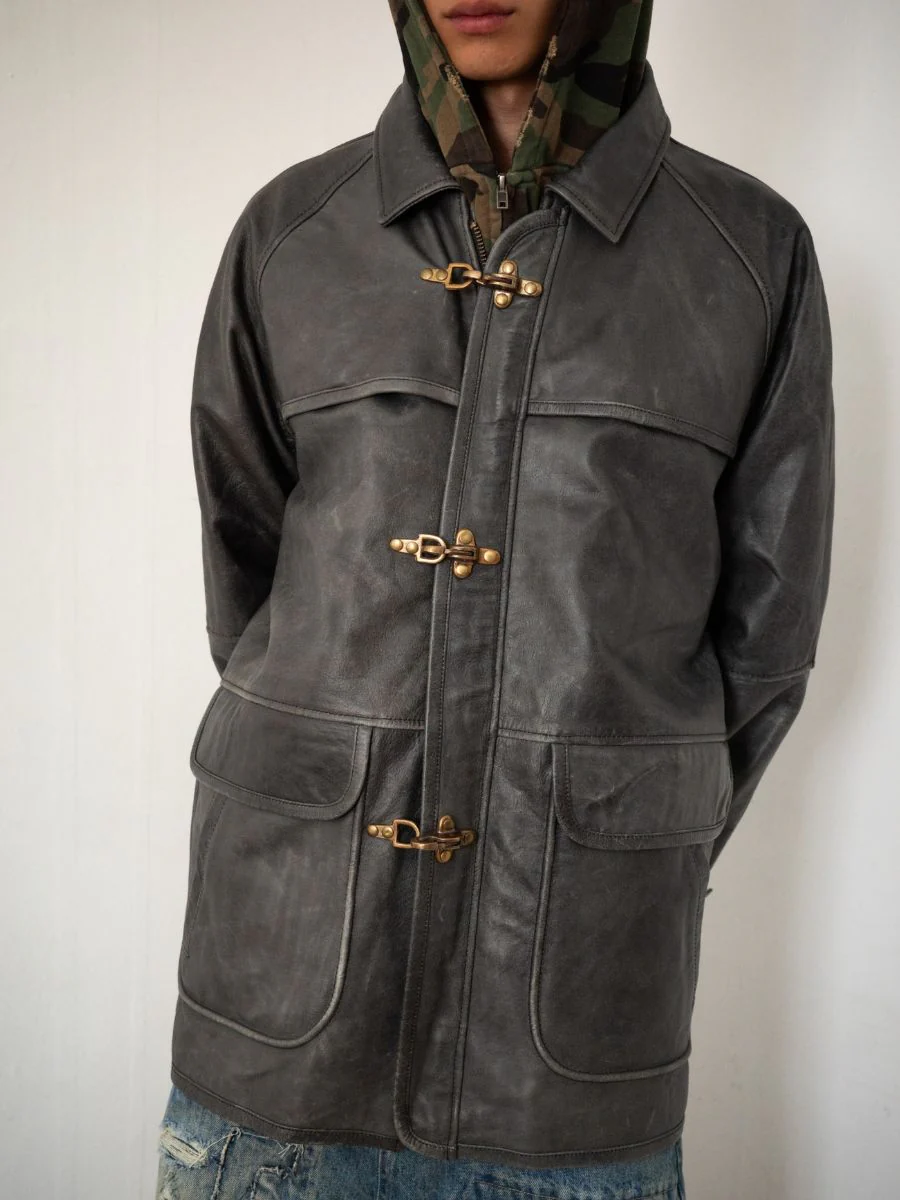 Distressed Leather Fireman Clasp Jacket - Image 8