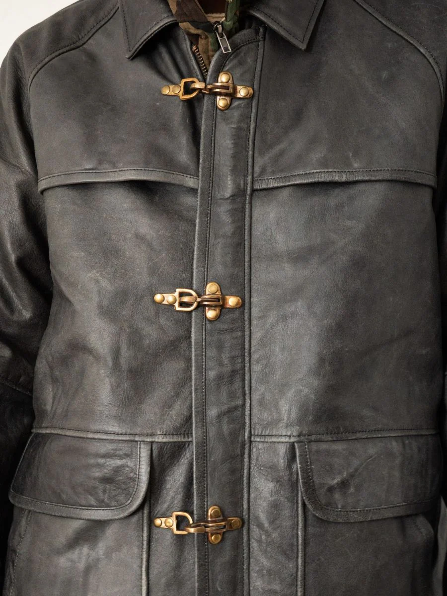 Distressed Leather Fireman Clasp Jacket - Image 9