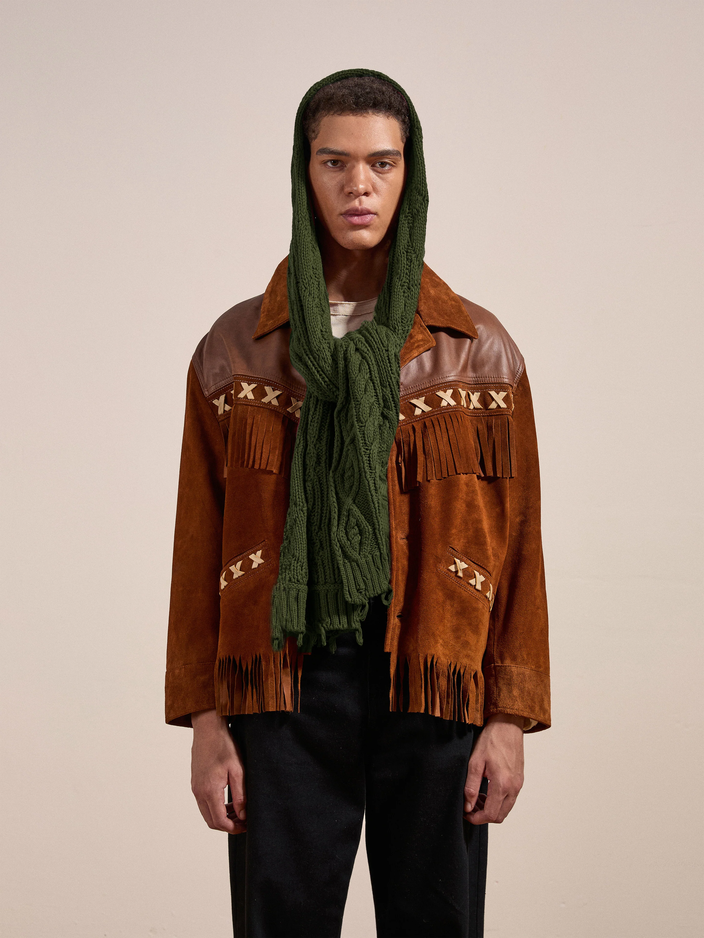 Forest Distressed Cable Knit Scarf - Image 6