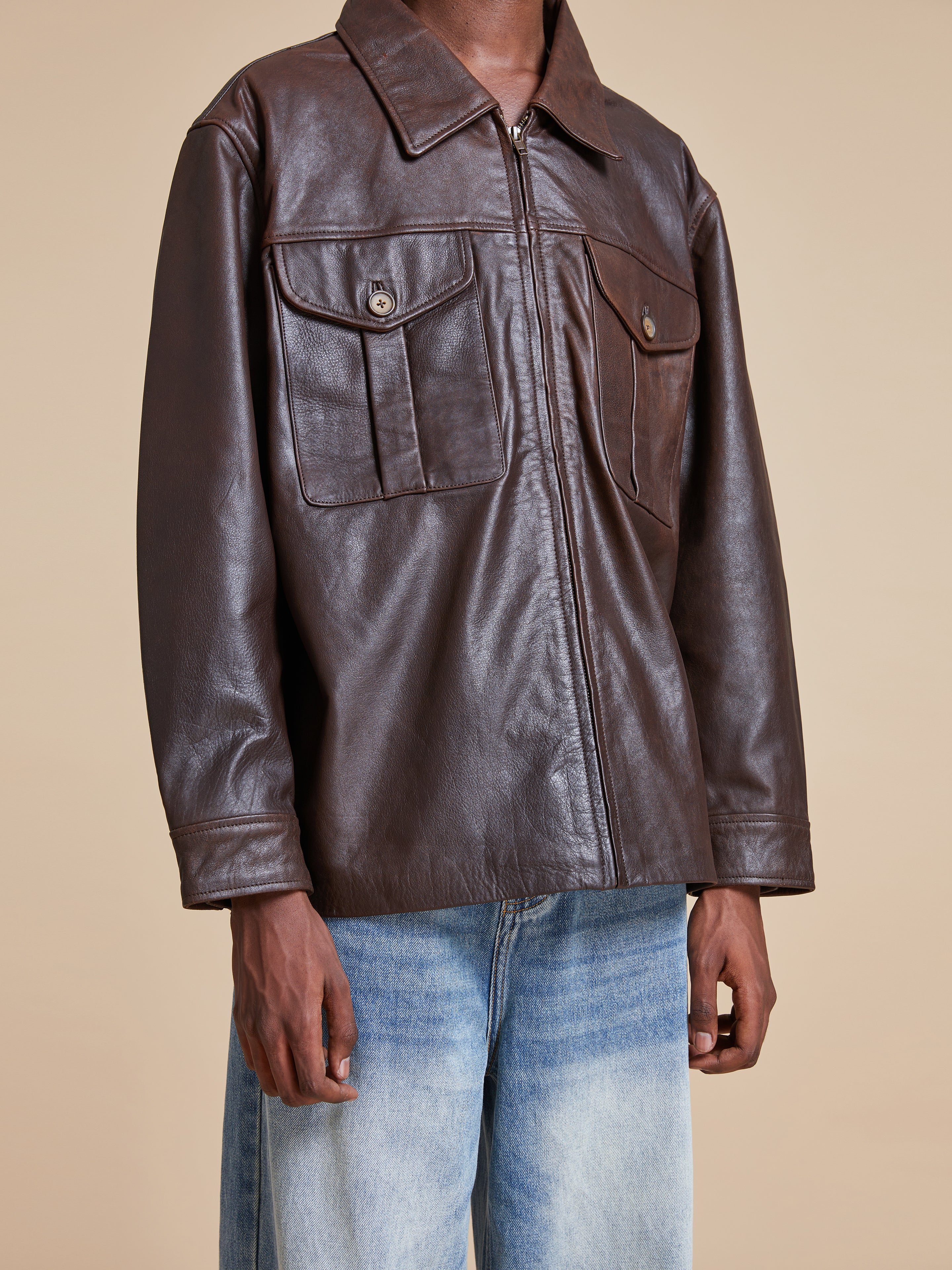 Sepia Leather Overshirt - Image 15