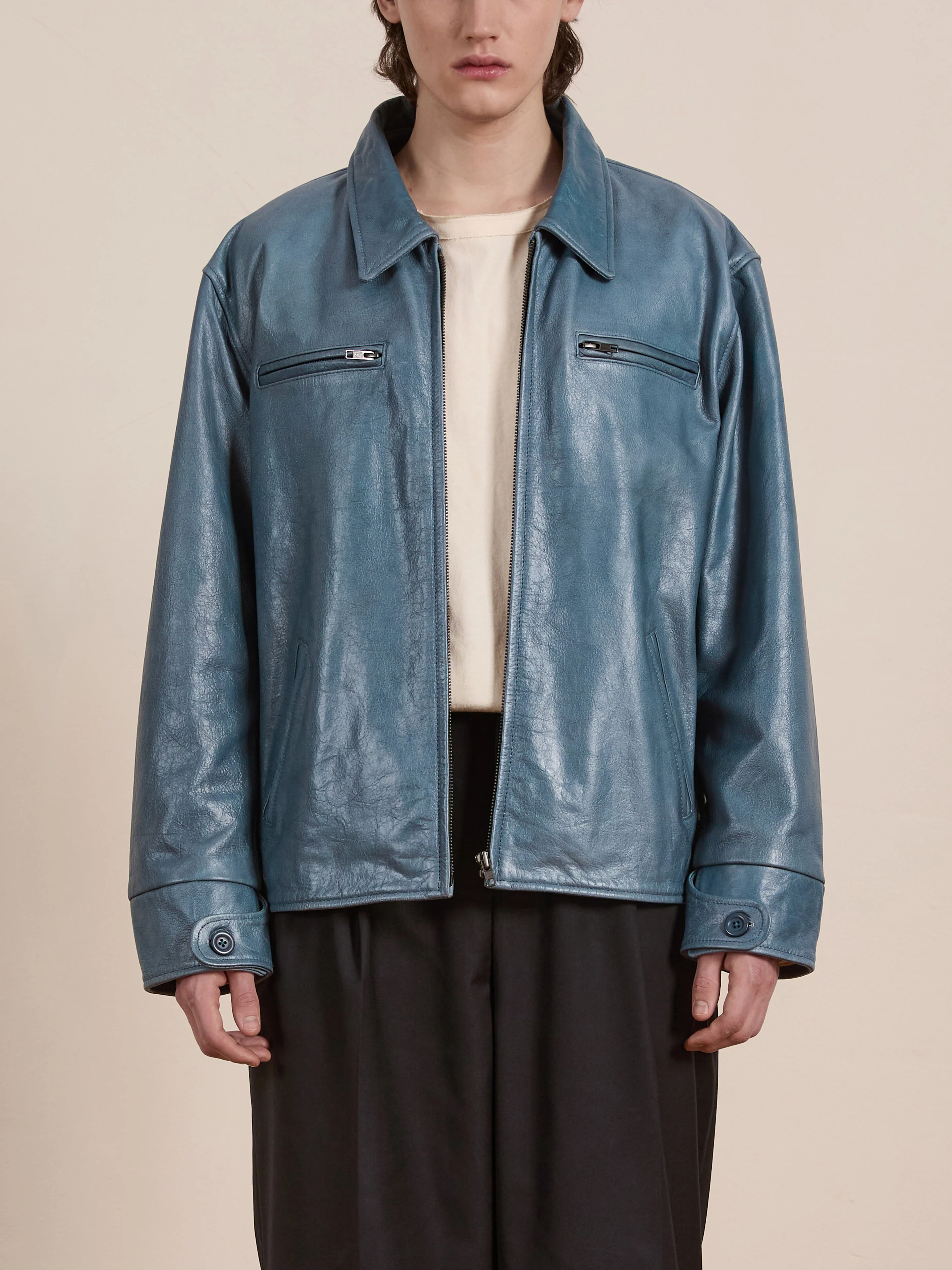 Marlboro Sun Faded Leather Racer Jacket - Image 13