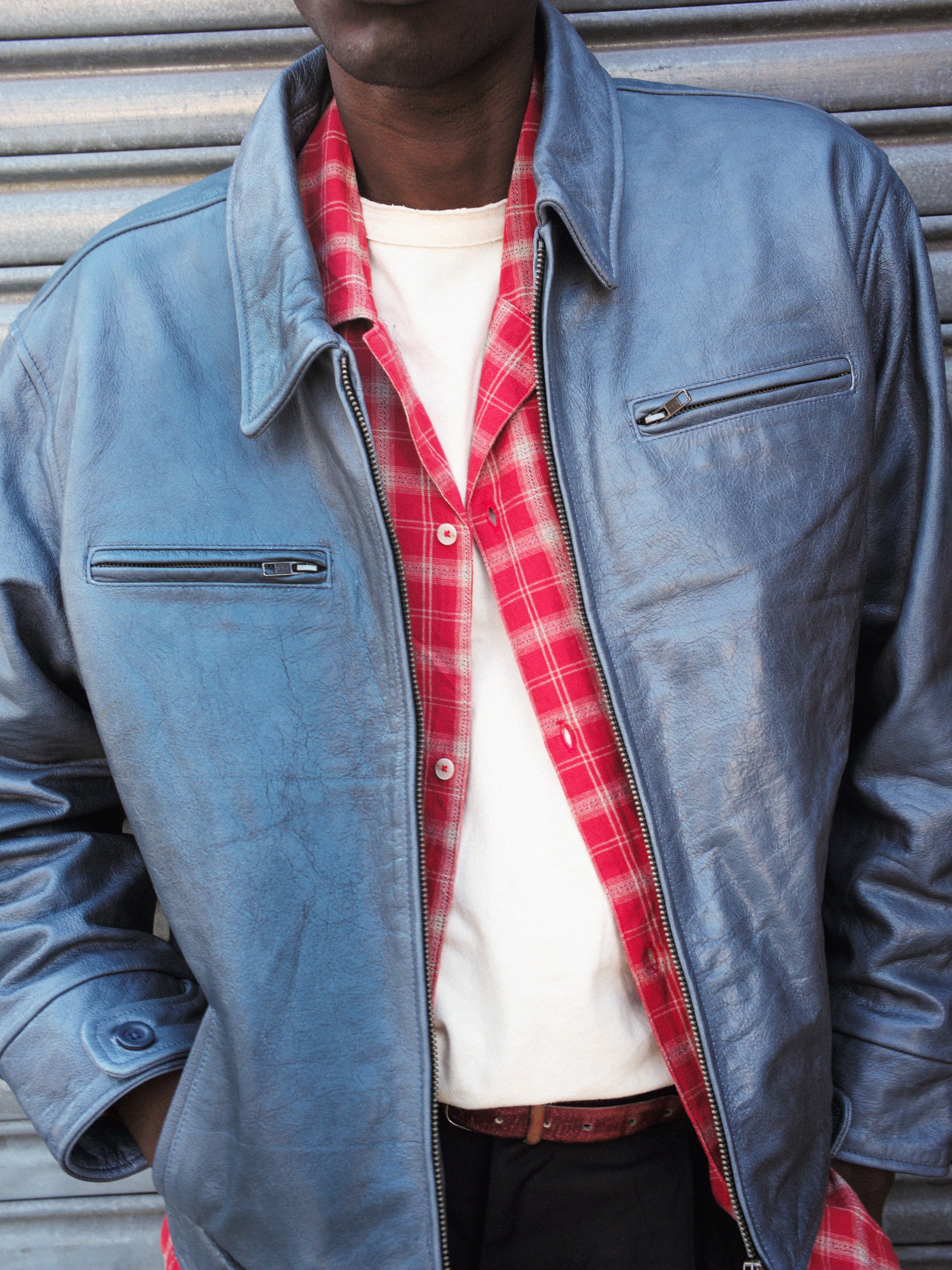 Marlboro Sun Faded Leather Racer Jacket - Image 14