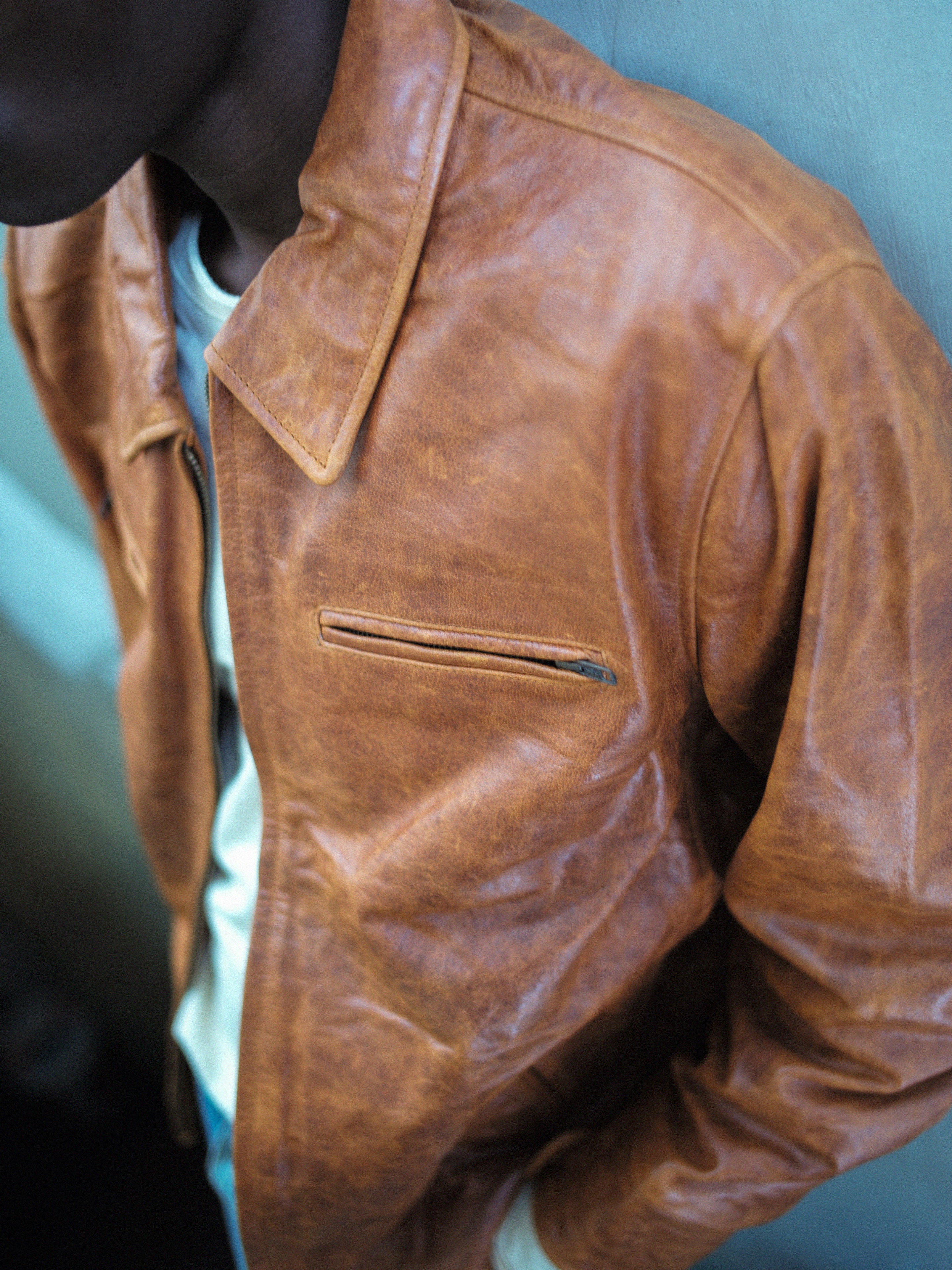Marlboro Sun Faded Leather Racer Jacket - Image 13