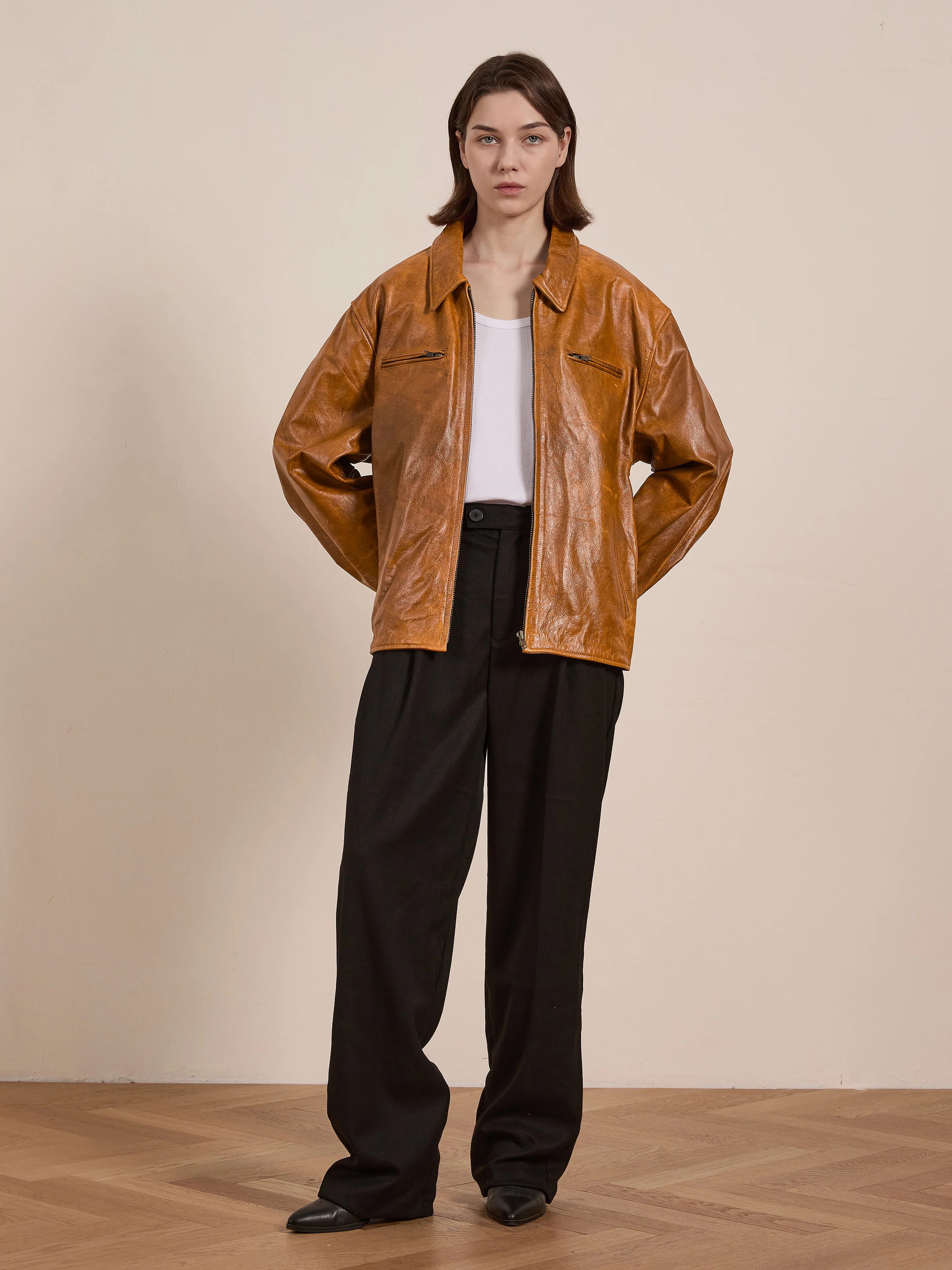 Marlboro Sun Faded Leather Racer Jacket - Image 3